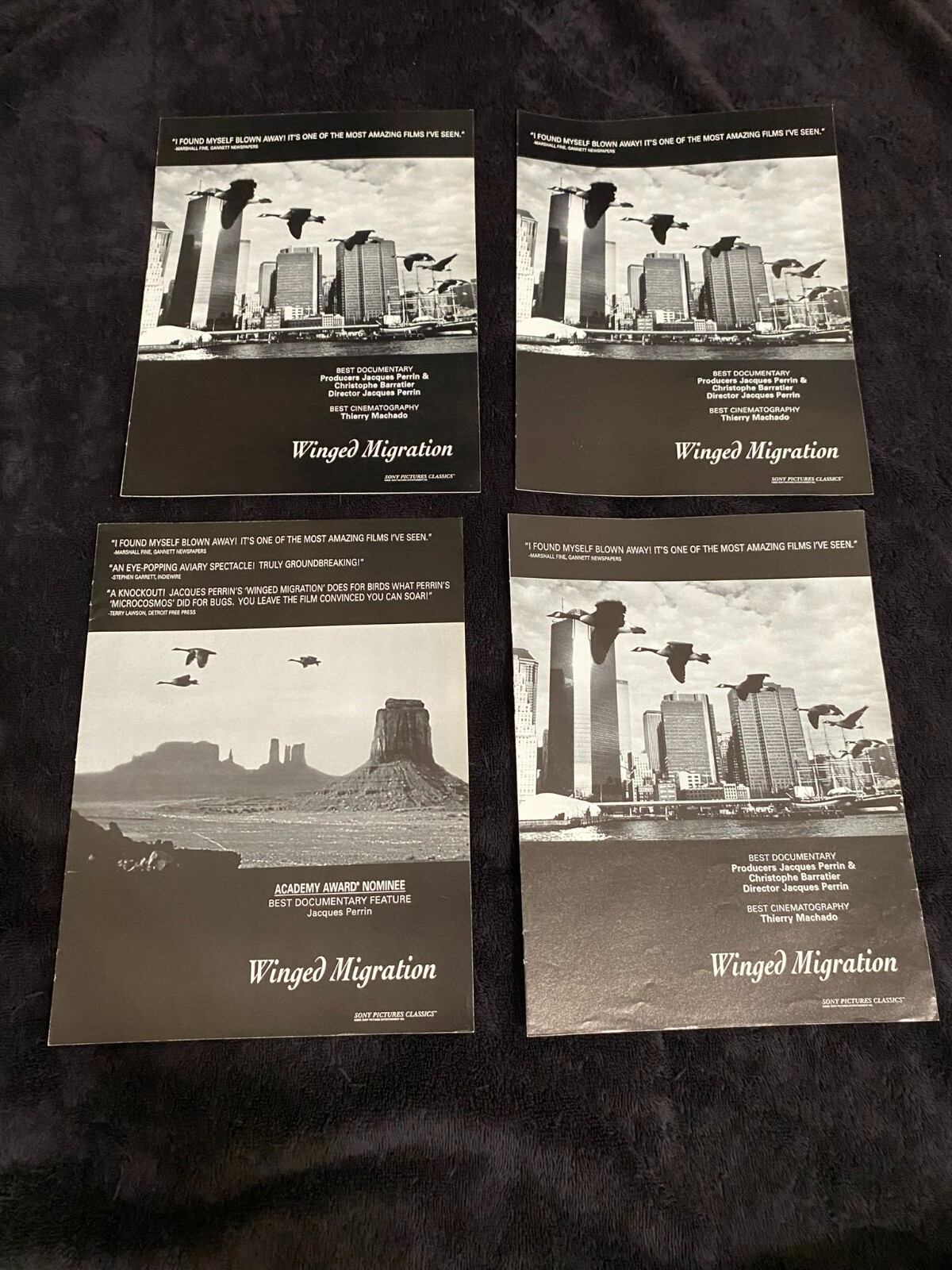 WINGED MIGRATION four 2001 Oscar ads for Best Documentary Film, Jacques Perrin
