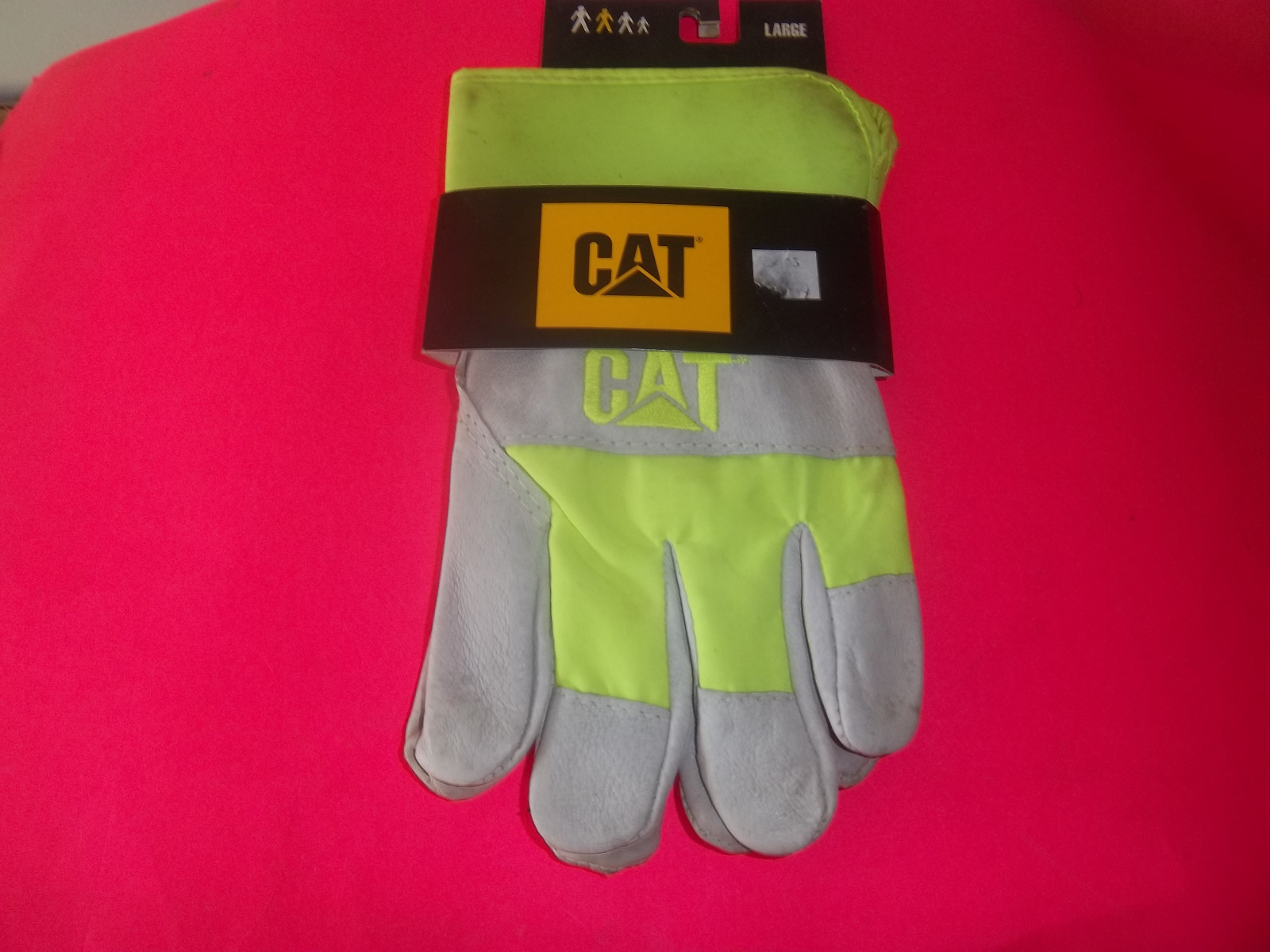 NEW GRAY / LIME GREEN  CAPERPILLAR SPLIT LEATHER WORK GLOVES LARGE FREE SHIPPING