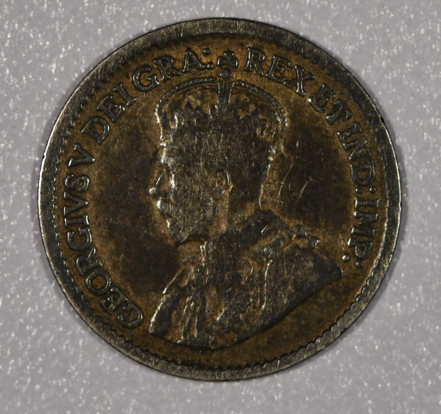 1917 "George V" 5-Cents Silver Coin (with Dei Gratia), Very Good