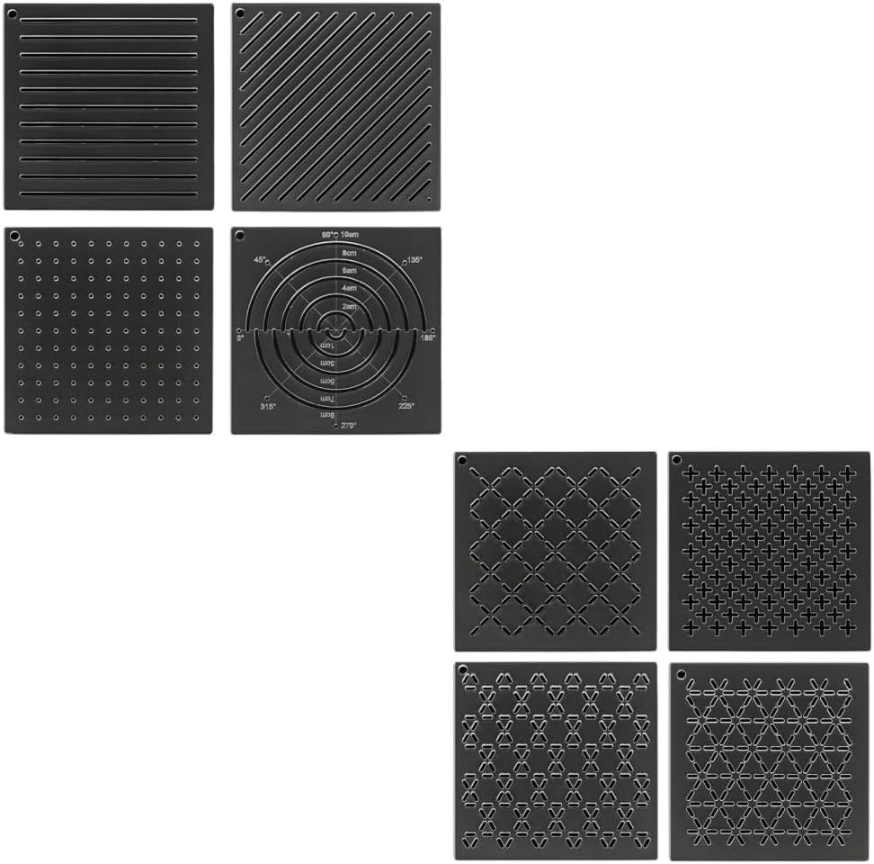 8Pcs Acrylic Sashiko Stencil, Dots, Lines, Arcs, Slashes, Cross