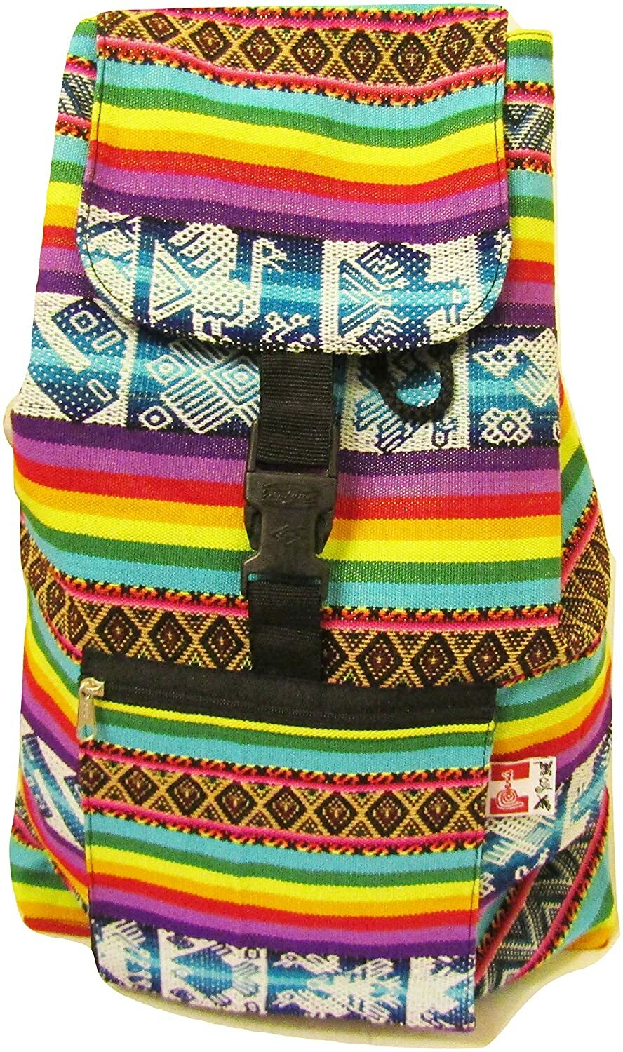 Peru Outdoor Picnic Colorful Wool Backpack Bag Rainbow Motifs Multi Color