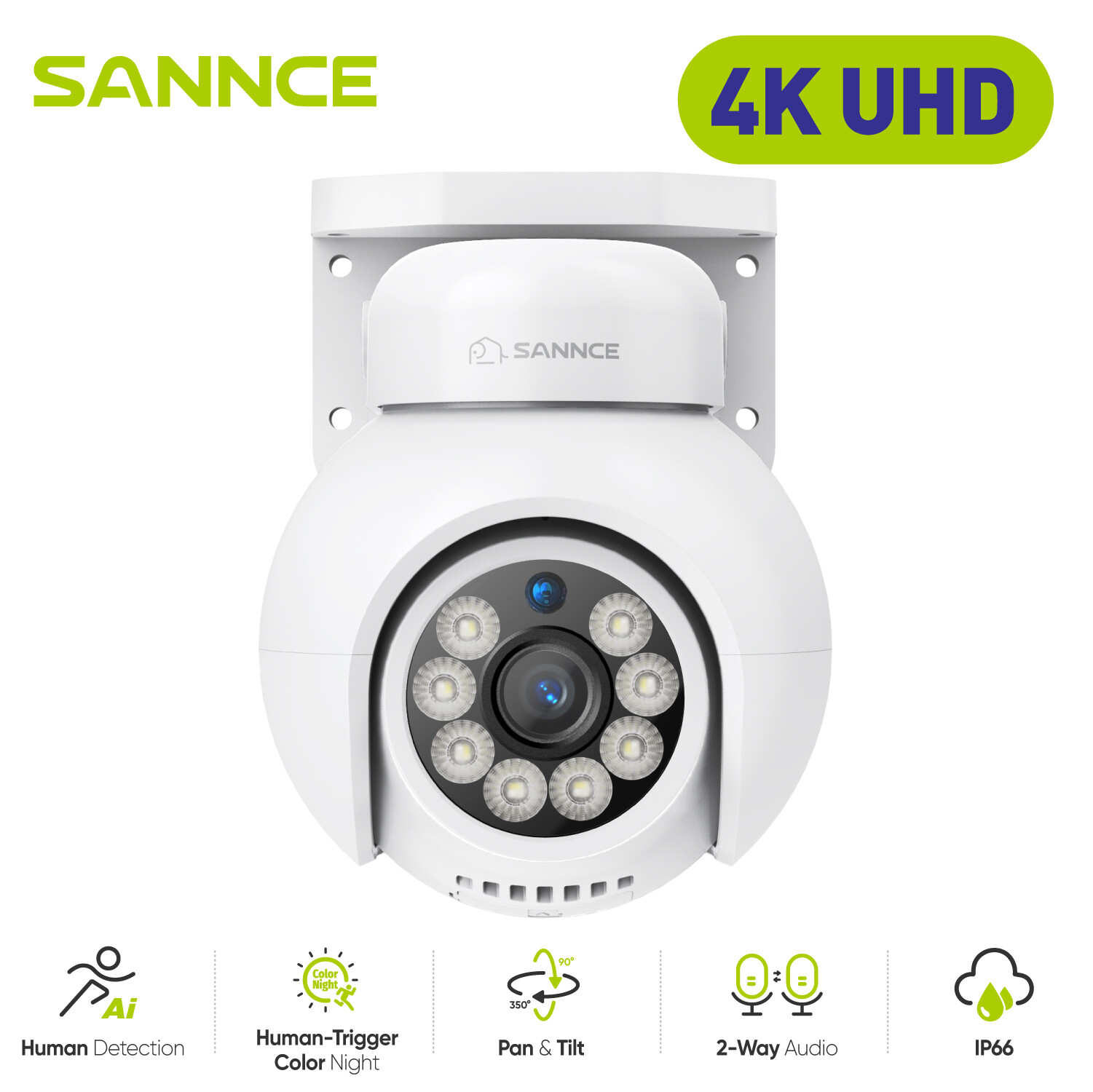 SANNCE 4K POE Pan&Tilt Security IP Camera Two Way Audio 8MP Outdoor Color Night