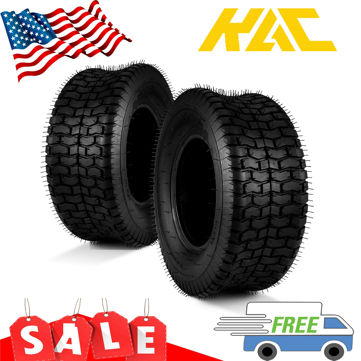 Set of 2 New 16x6.5-8 16x6.5x8 Black Lawn Mower Tractor Cart Turf Tires /4PR