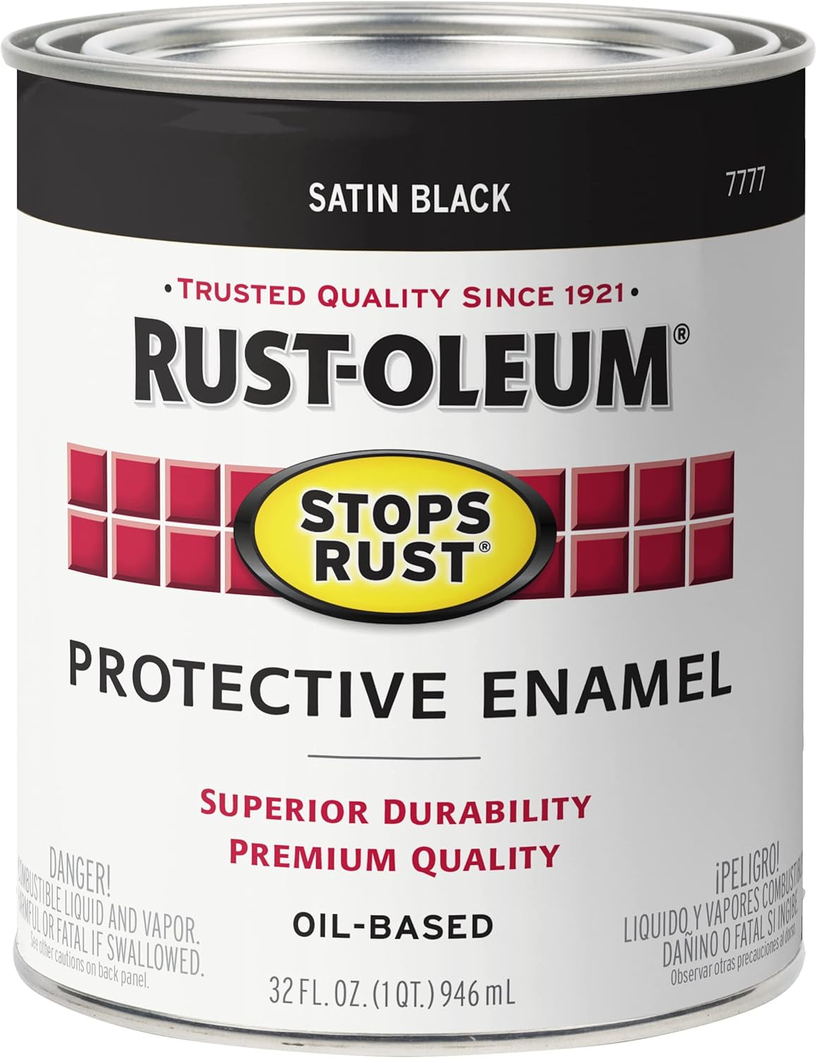 7777502-2PK Stops Rust Brush on Paint, Quart, Satin Black, 2 Pack
