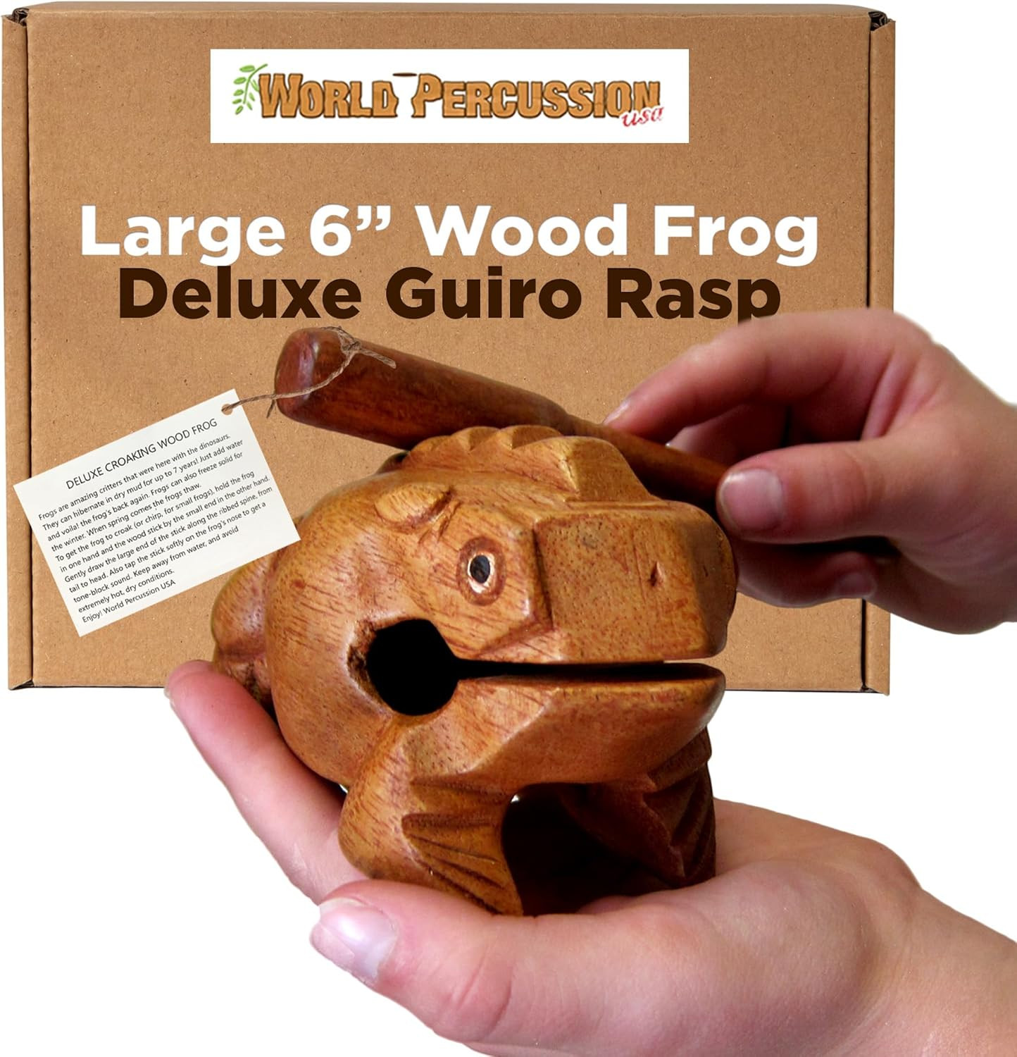 Deluxe Large 6" Wood Frog Guiro Rasp - Musical Instrument Tone Block - Wooden Fr