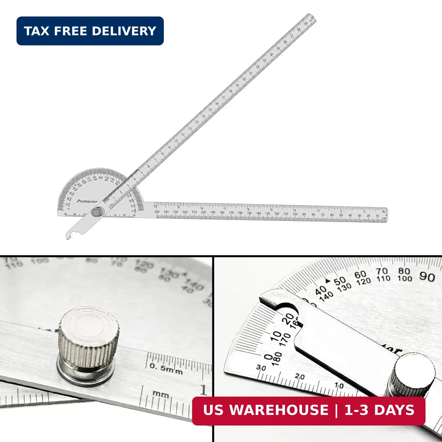 Stainless Steel Angle Protractor -180° Two Arm Ruler Adjustable Finder Angle Pro