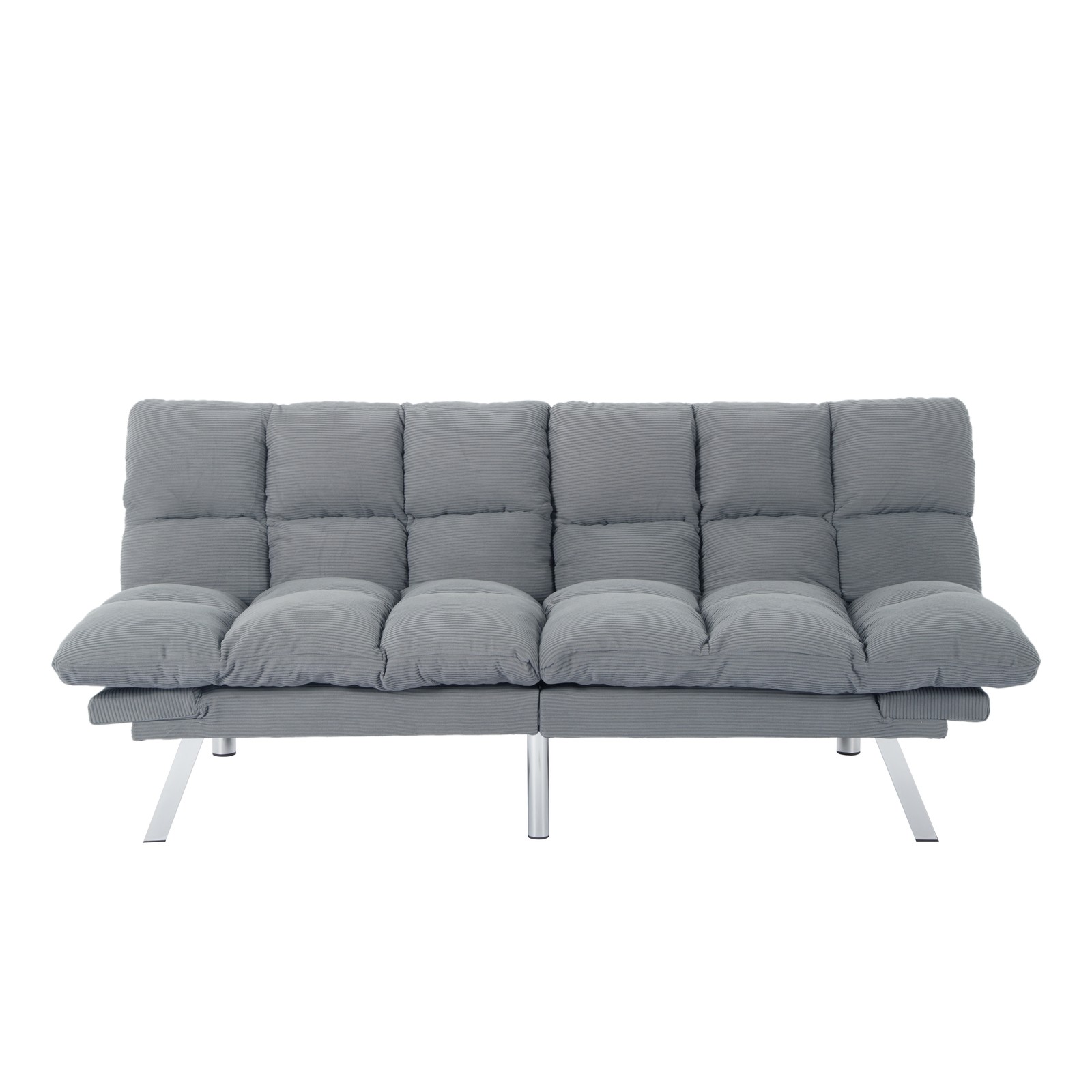 67.3" Gray Corduroy Futon Sofa Bed Adjustable Twin Sleeper Split Back Armrests
