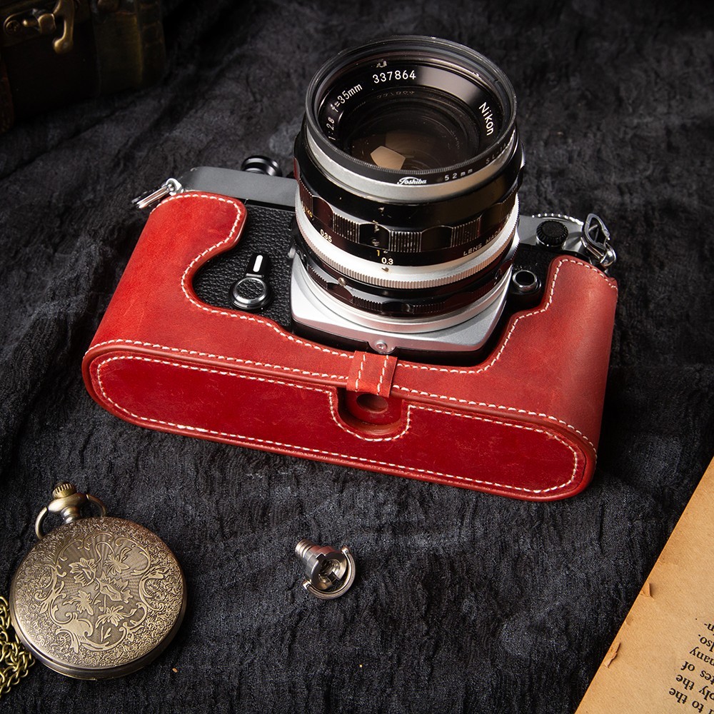 Handmade Genuine Real Leather Half Camera Case Bag Cover For Nikon FM FE