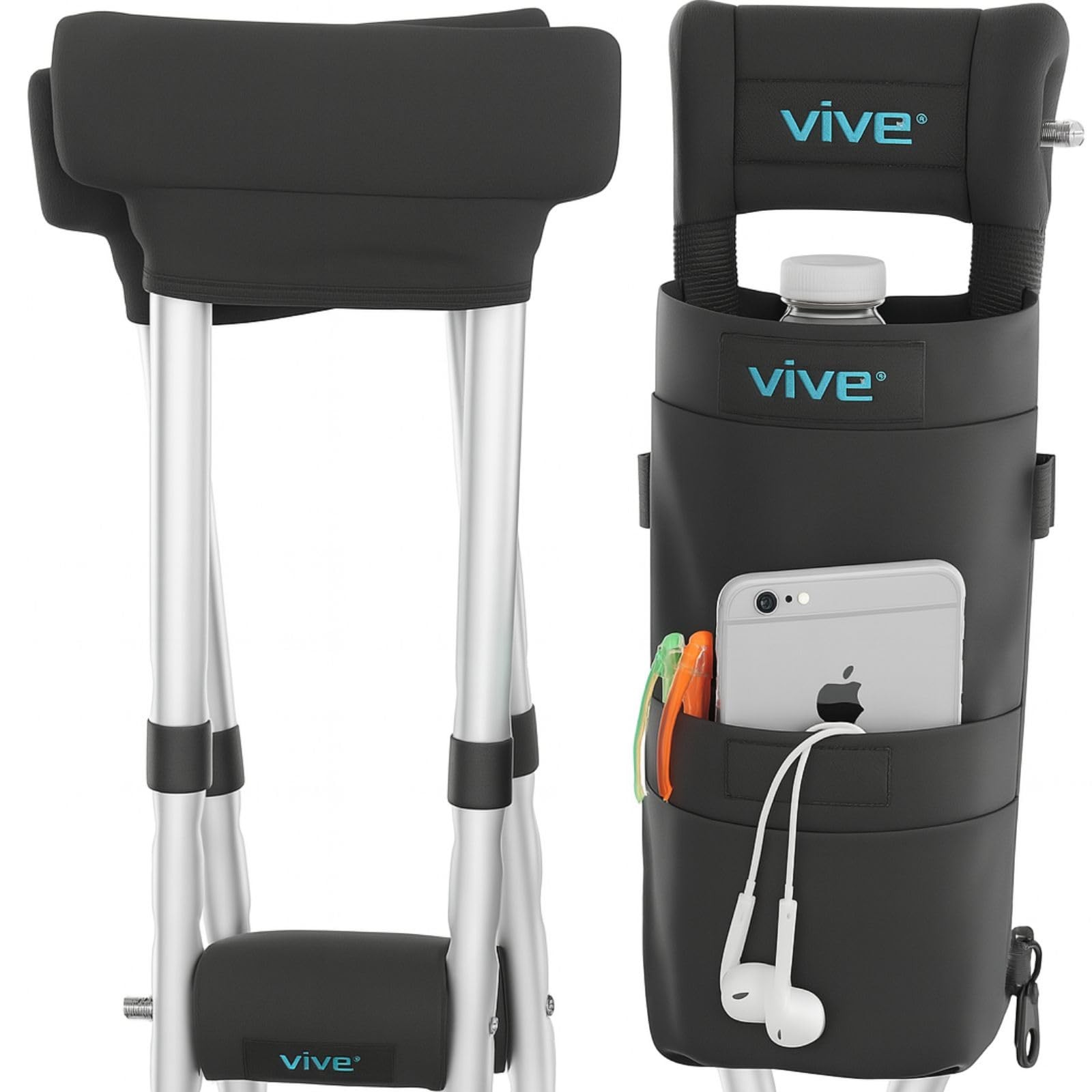 Crutch Pads, Bag, & Hand Grips (5 PCS) - Crutches for Adults Armpit Padding, Han
