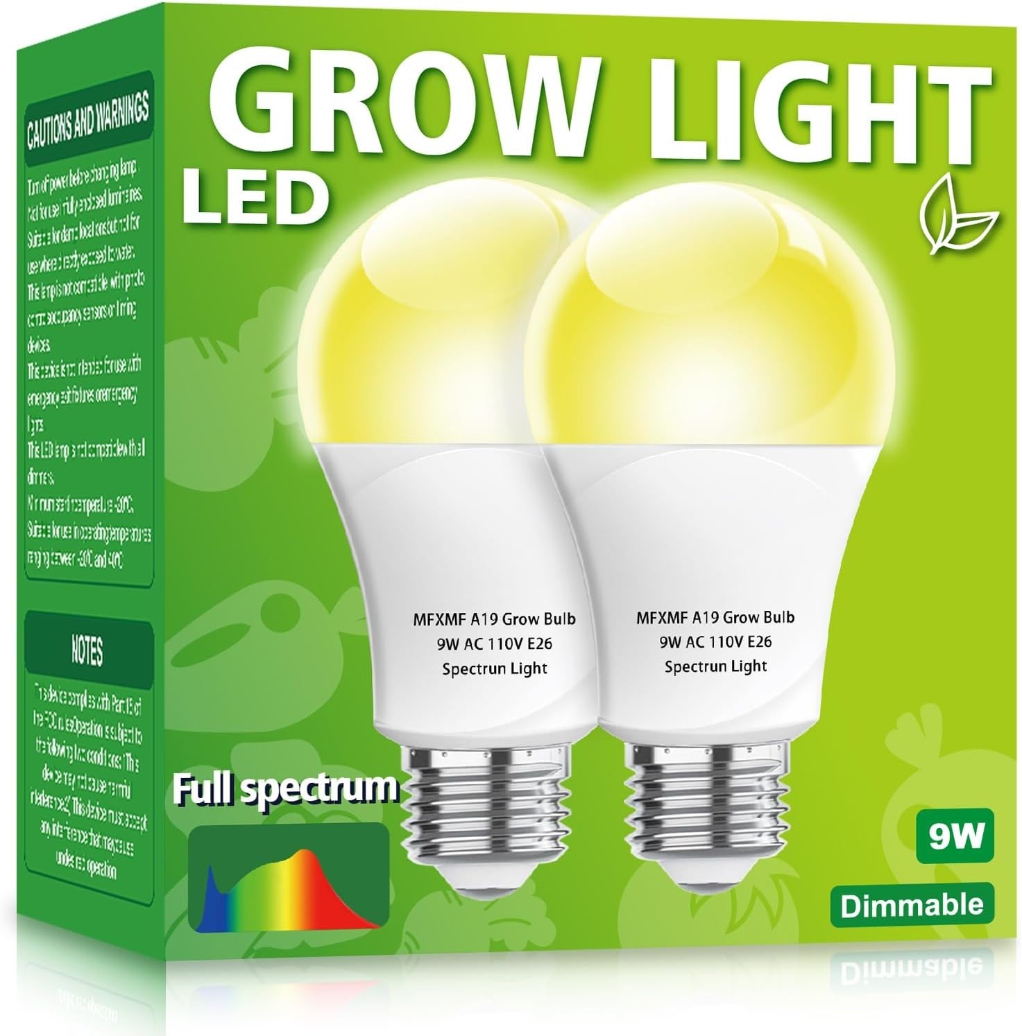 2 Pack LED Grow Light Bulbs A19 Bulb, Full Spectrum Plant Light Bulb