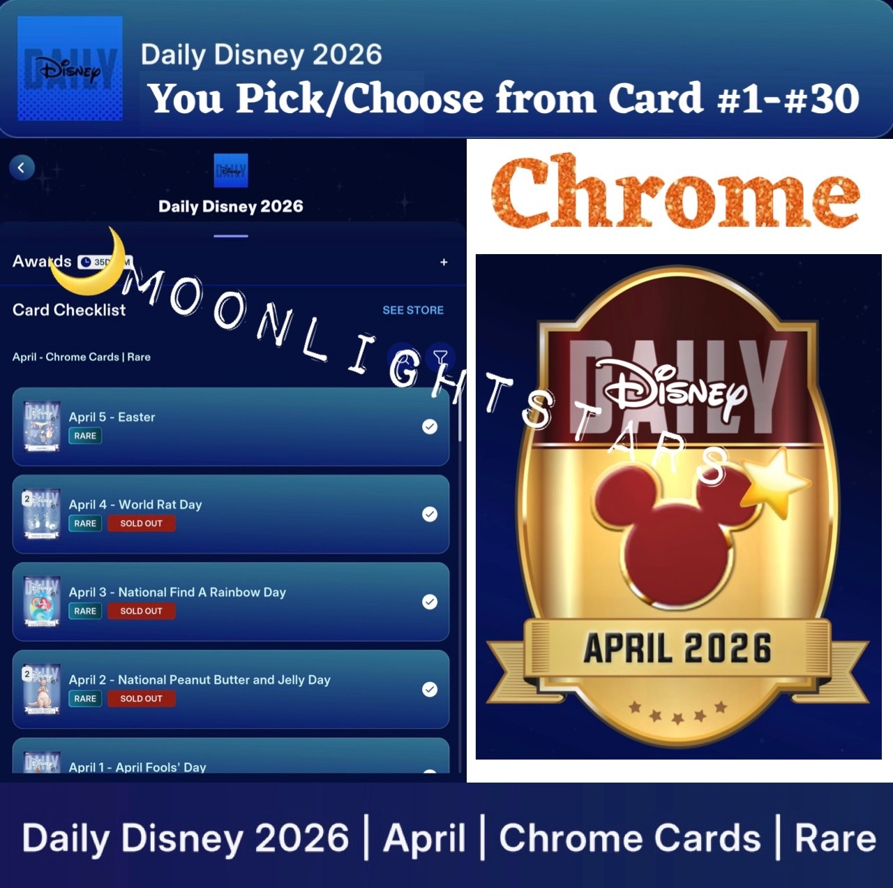 Topps Disney Collect 26 - DAILY DISNEY 2026 APRIL Chrome - You Pick/Choose