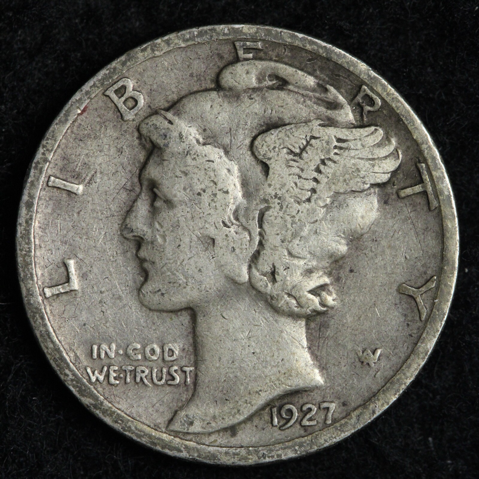 1927-S Mercury Silver Dime VF E148 T