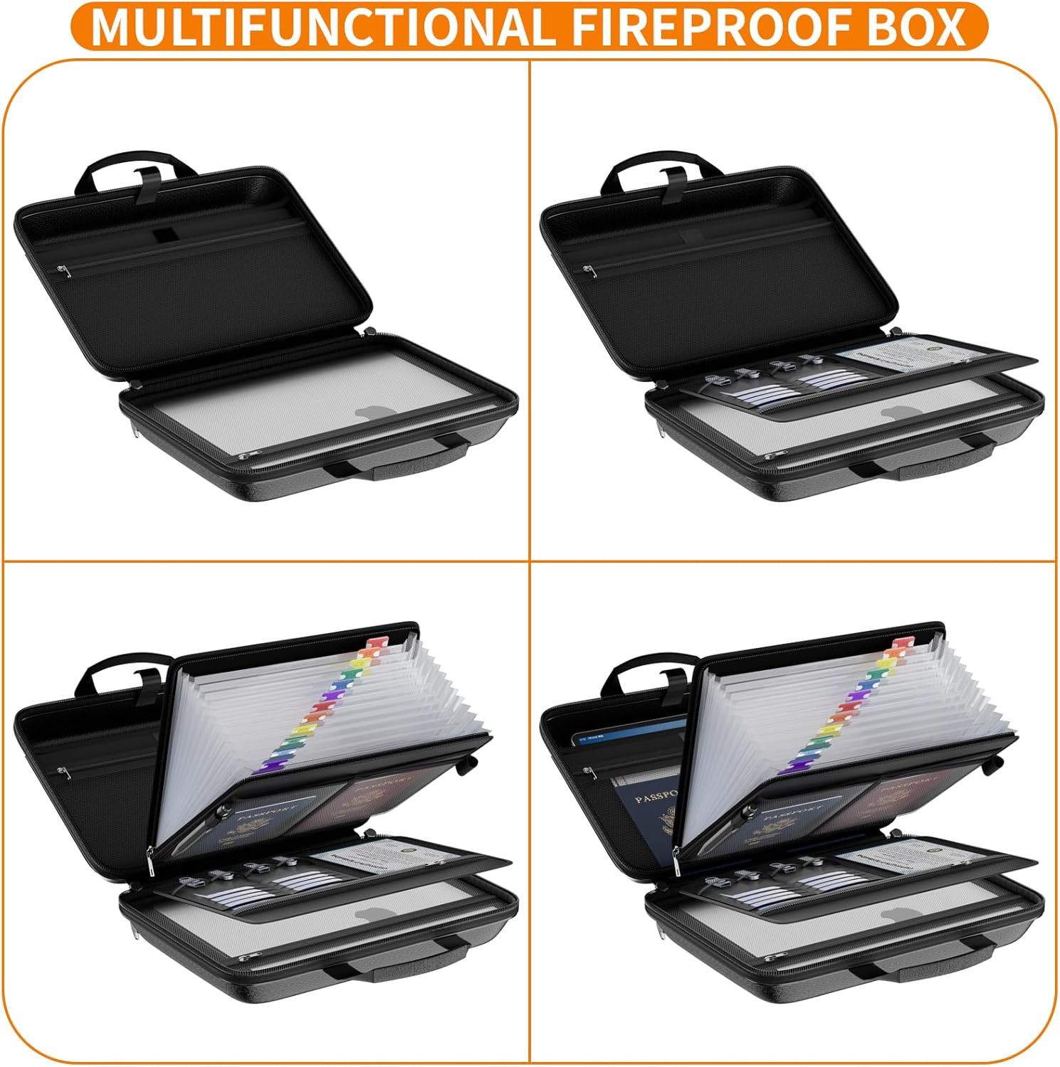 Fireproof File Organizer with Lock, Hard Case Fireproof Document Box