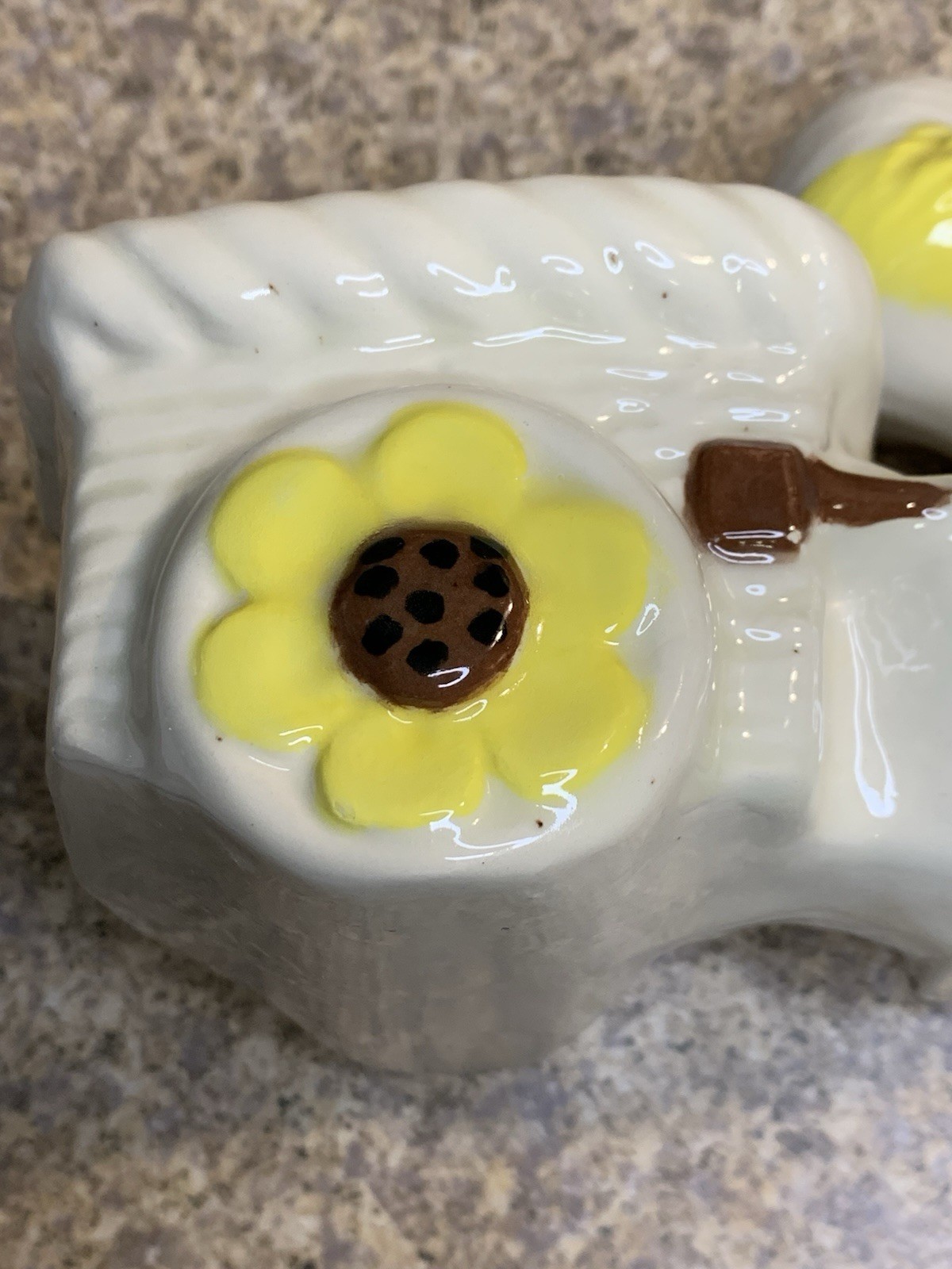 Vtg MCM Glazed Ceramic Duck Pulling Cart Planter - READ