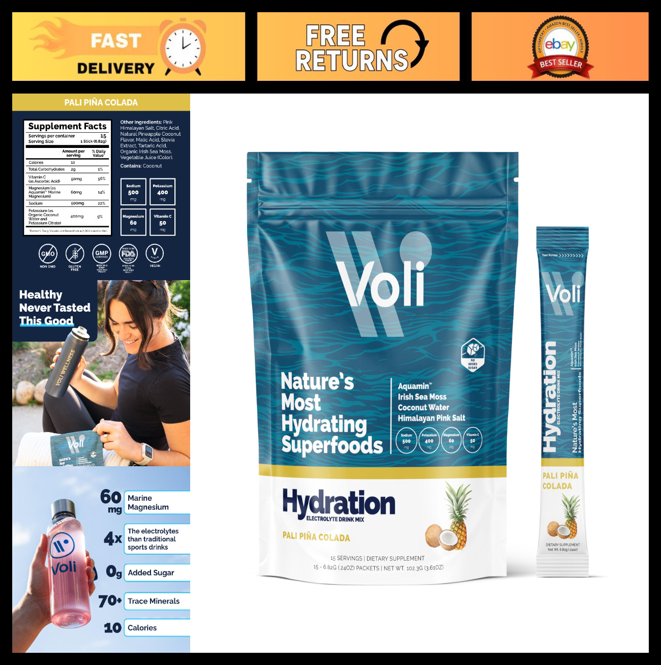 Electrolyte Drink Mix Packets | Sugar-Free Hydration, Keto & Fasting Friendly |