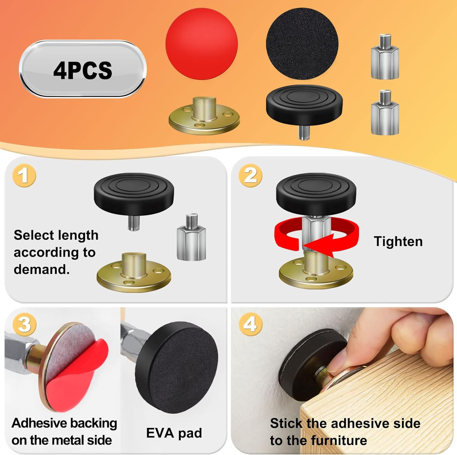 4 Pack Headboard Stoppers, Adjustable Bed Noise Stopper for Wall, Bed Frame Post
