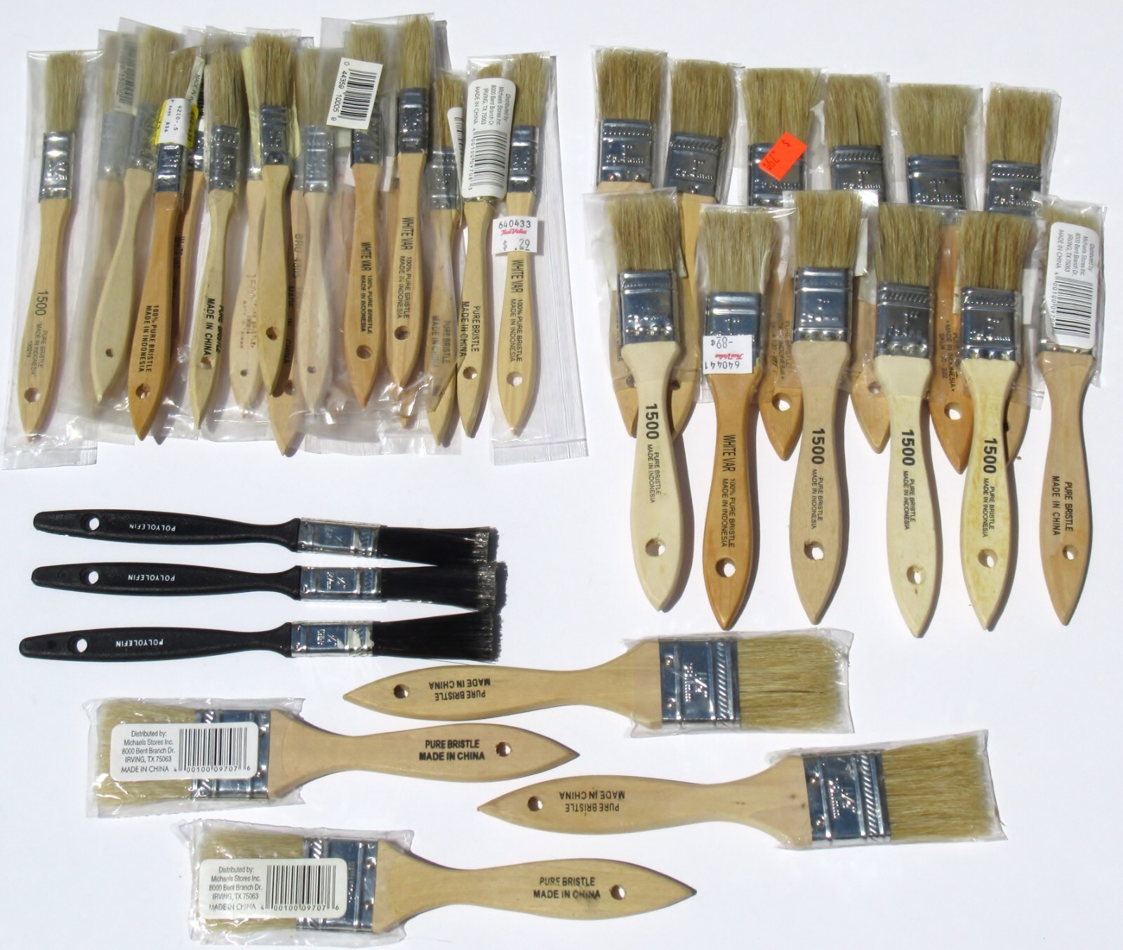 36 Bulk Chip Paint Brushes Lot Natural Bristle 0.5-1.5 in Epoxy Glue Resin Stain