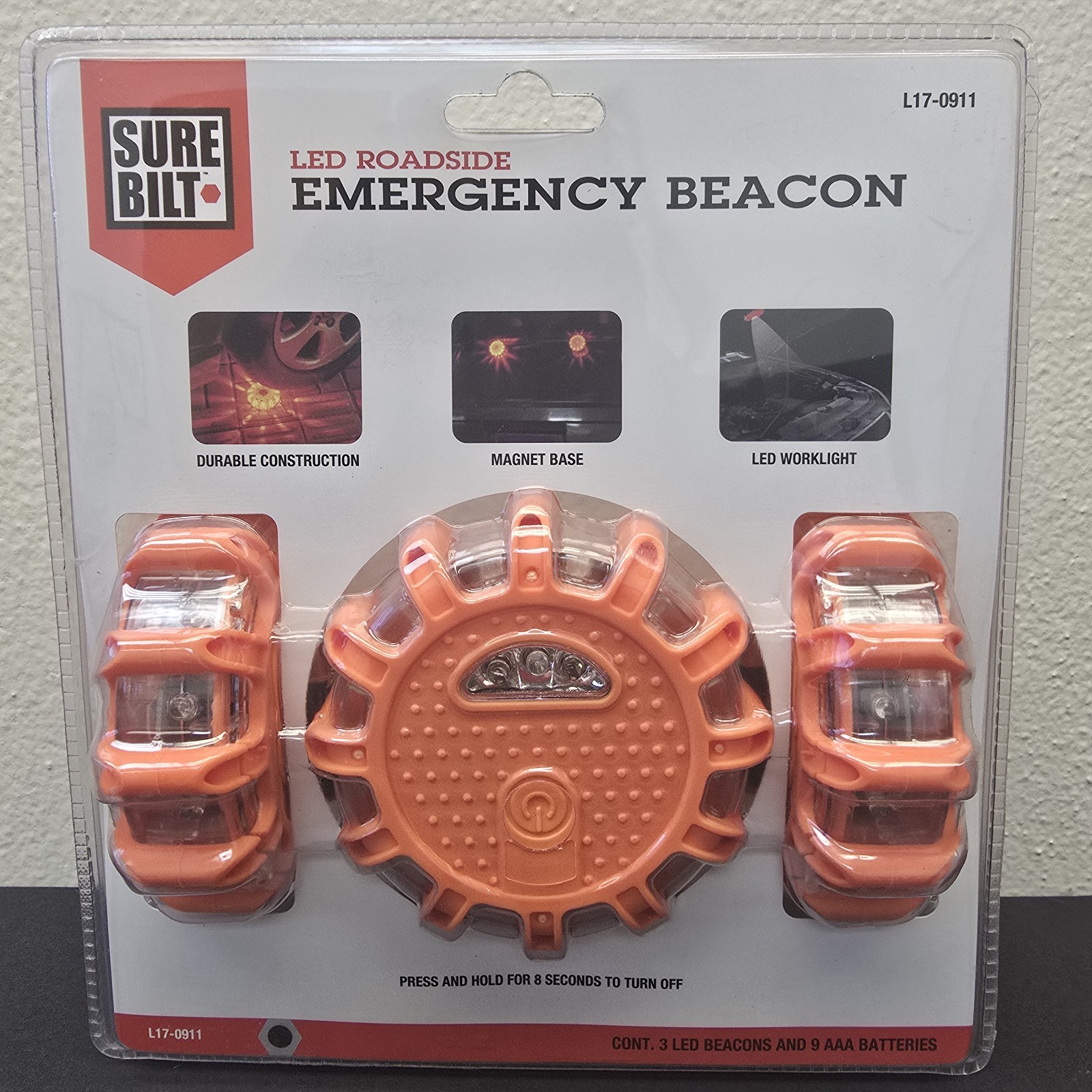 Sure Bilt Led Roadside Emergency Beacon 3pk 9 Flashing Patterns Factory Sealed
