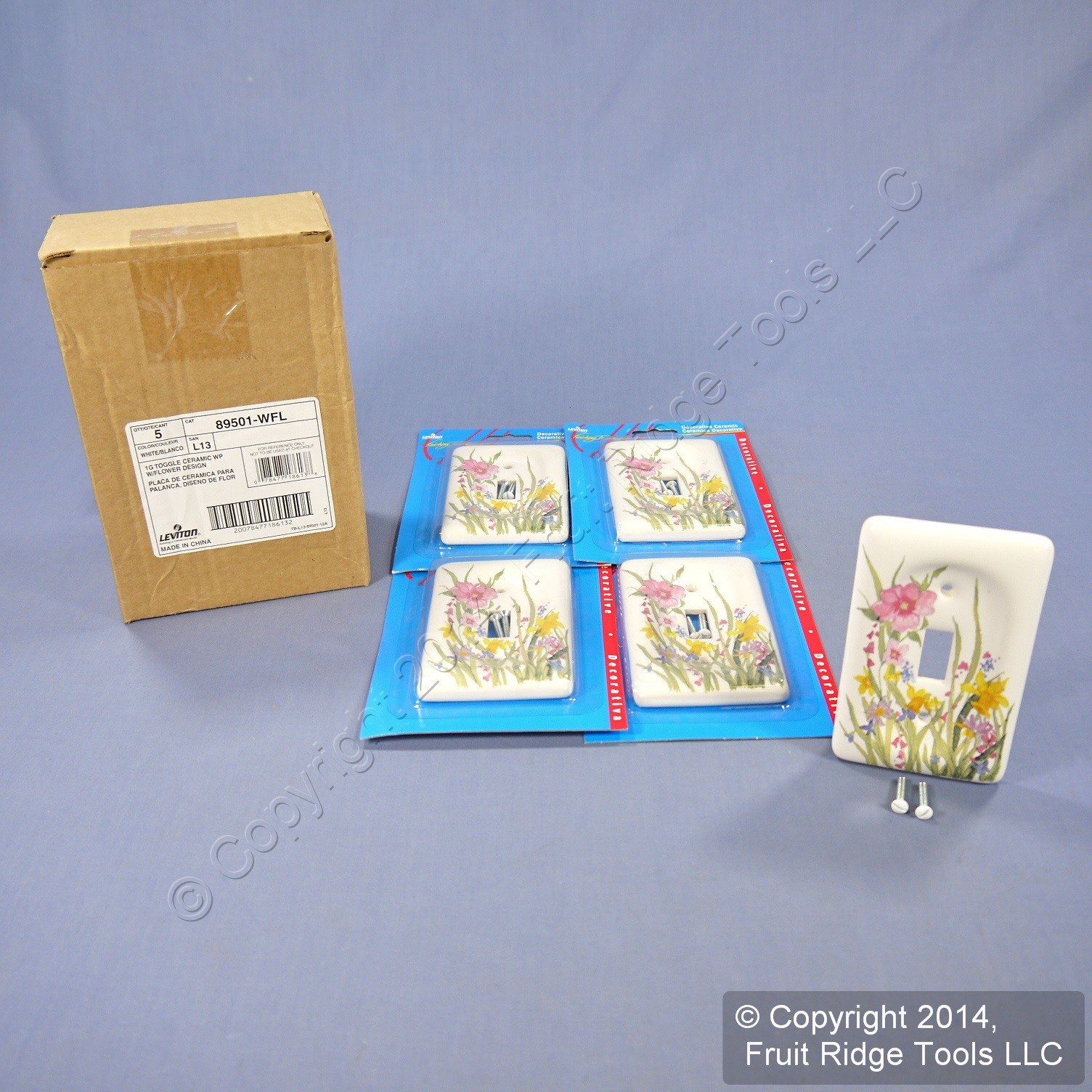 Leviton 89501-WFL WildFlower 1-Gang Toggle Ceramic Standard Wallplate Cover 5pcs