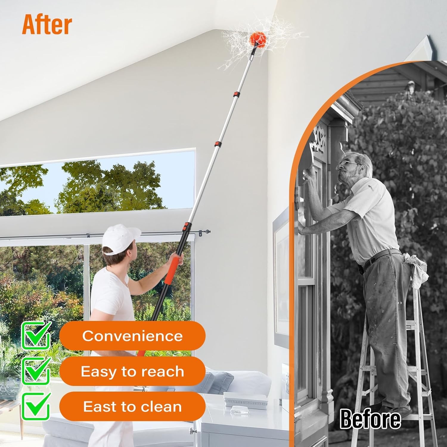 26 ft spider web duster with extension pole,