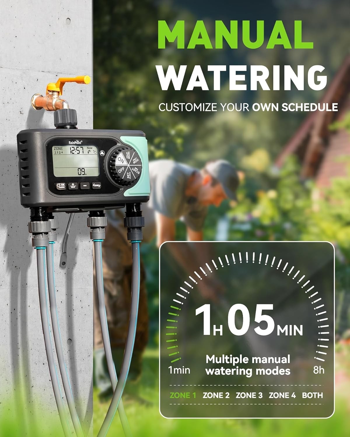 RAINPOINT Sprinkler Timer, 4 Outlets Hose Timer, 4 Zone Water Timer for Watering
