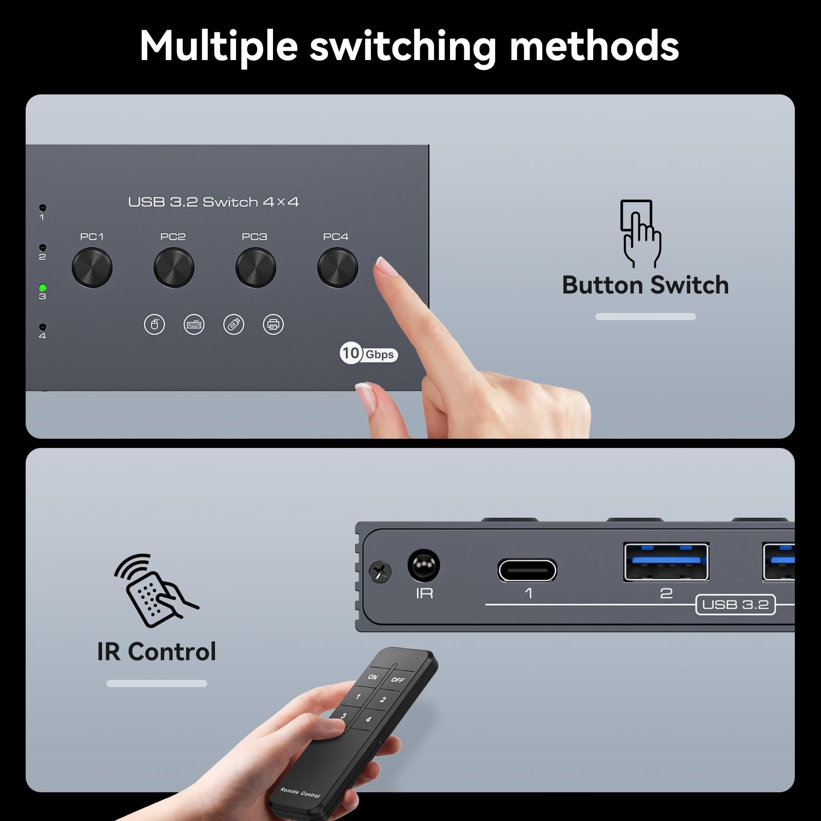 10Gbps USB 3.2 Switch 4 Computers Share 4 Peripherals 4 Port USB Switcher for...