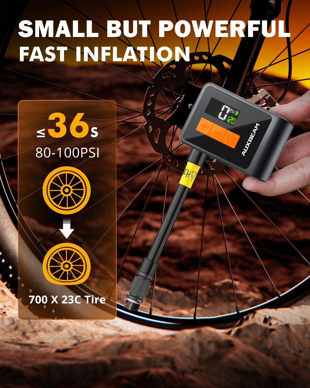 AUXBEAM Portable Bicycle Tire Pump Max 120 PSI Fast Inflation Bike Moto Air Pump