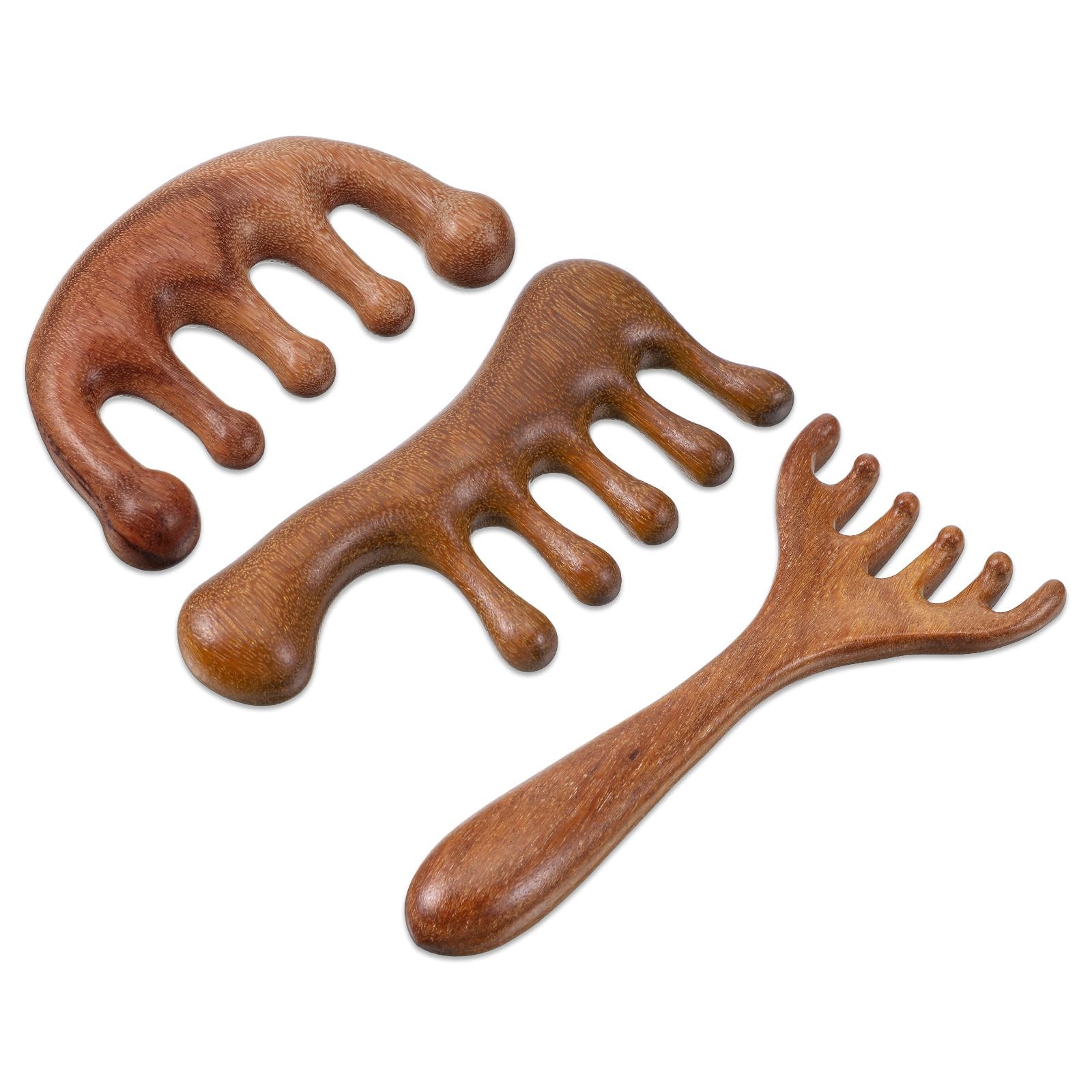 3 Pcs Wooden Scalp Massager Therapy Combs Portable Head Scratcher for Men Women