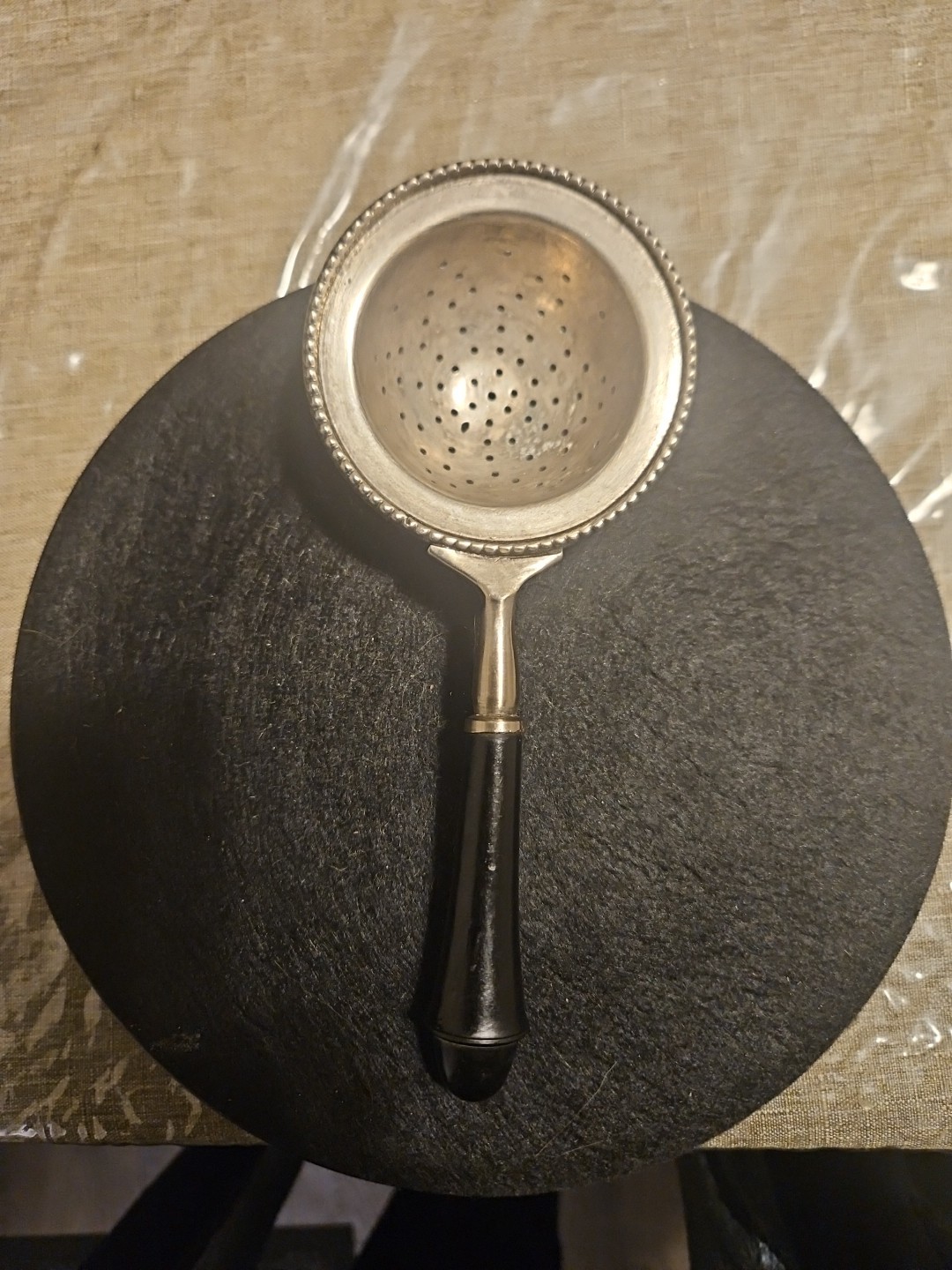 Vintage Antique Steel Tea Strainer with Wood Handle England English