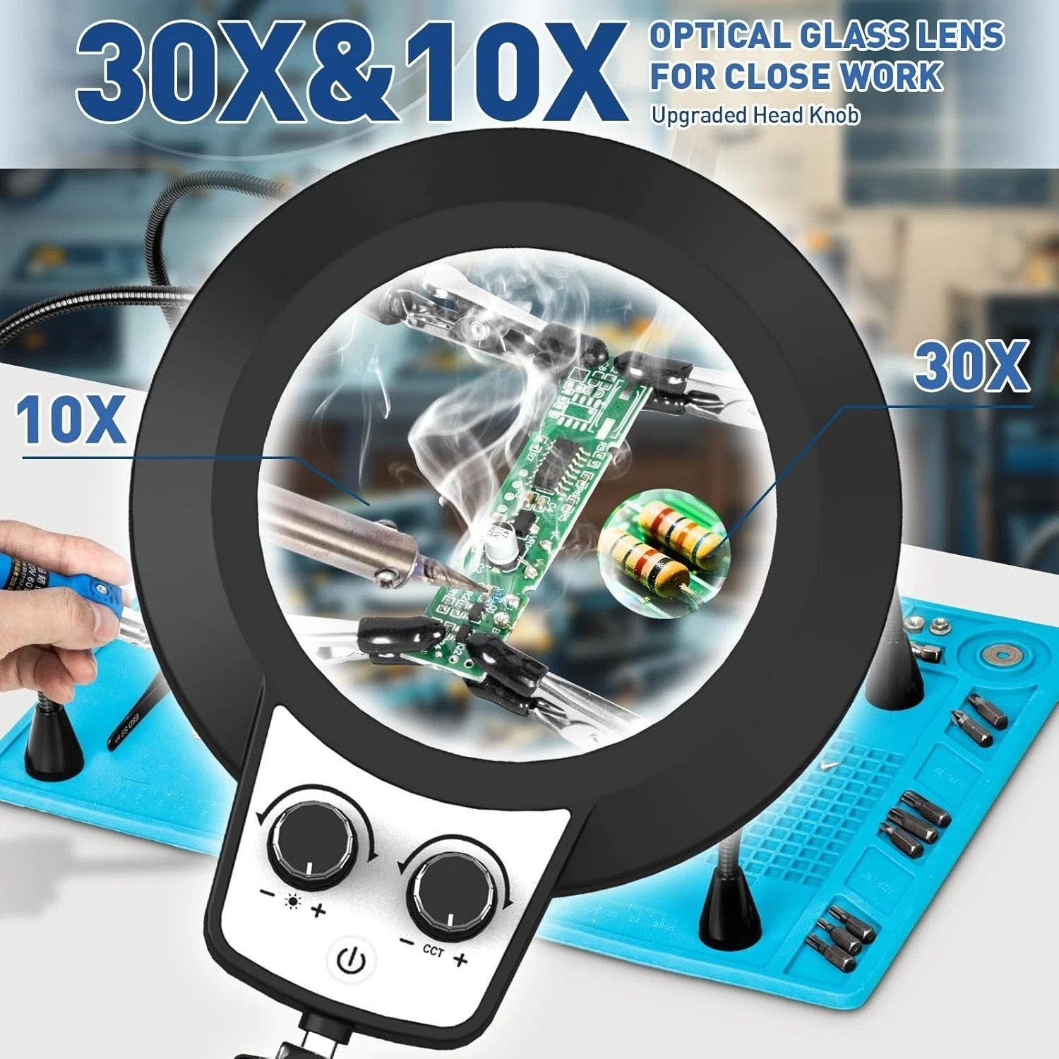 Pro Helping Hands Soldering Mat 30X Magnifier Stepless Dimming
