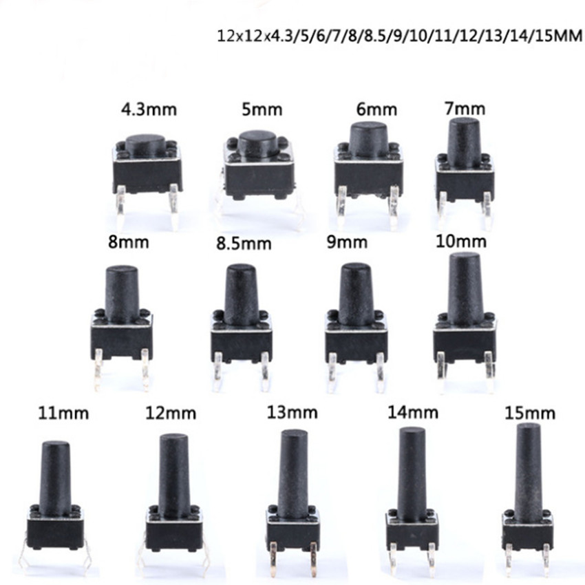 12x12 Tact Switch Tactile Push Button Switch Height 4.3mm~15mm 4Pin Micro Switch