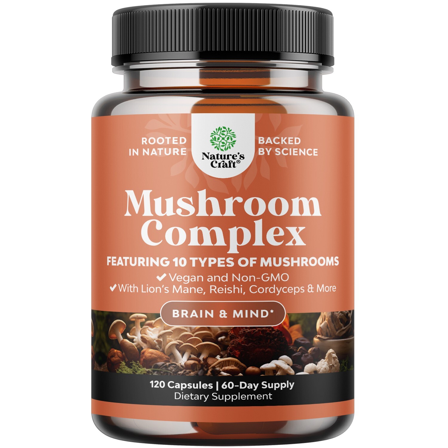 Advanced Mushroom Complex Capsules - 10X Lions Mane Supplement 120ct