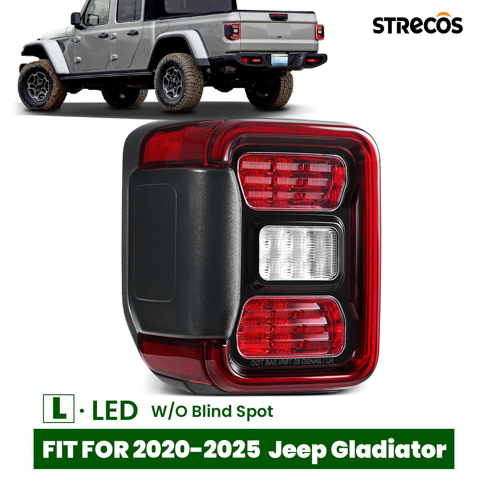 For 2020-2026 Jeep Gladiator LED Tail Light Assy W/O Blind Spot Left Driver LH