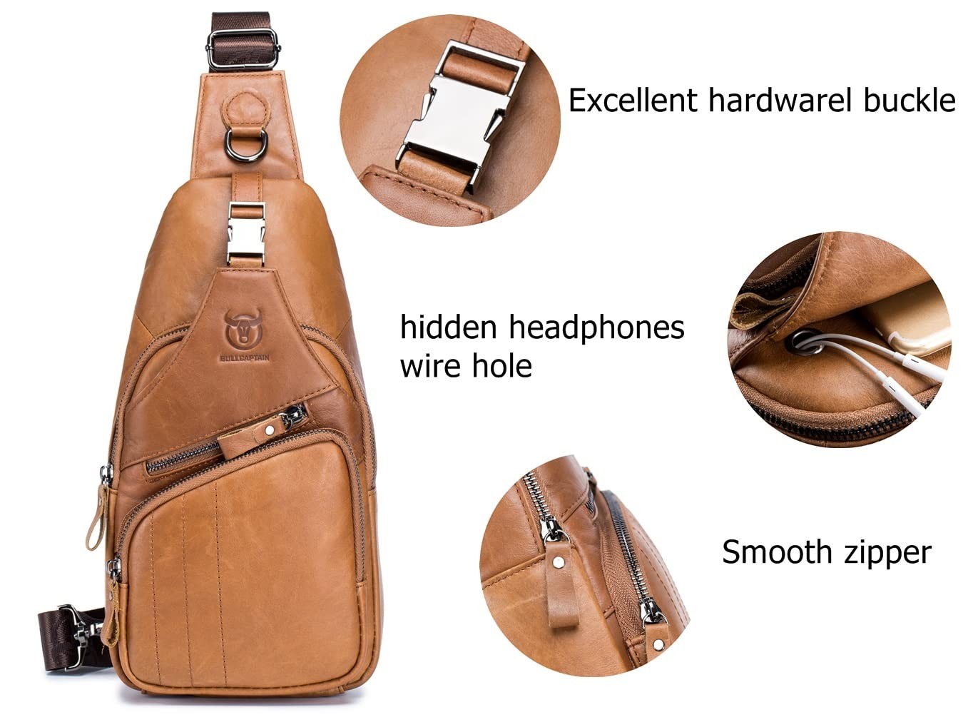 Men Sling Chest Bag Genuine Leather Casual Multipurpose Crossbody Shoulder Ba...
