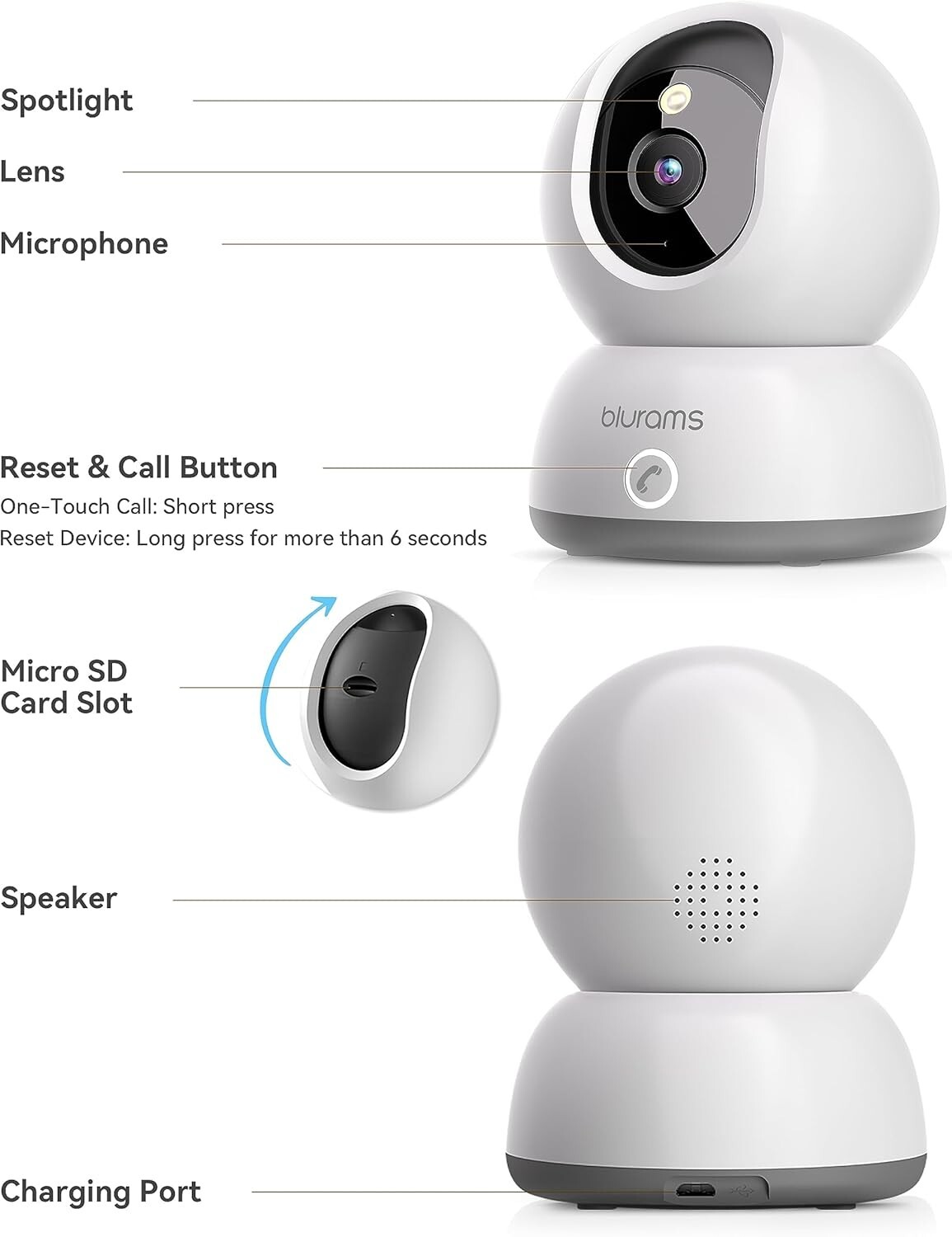 blurams Security Camera Pet Cam Indoor Home 2.4GWIFI One-Touch Call Wired Cam 2K