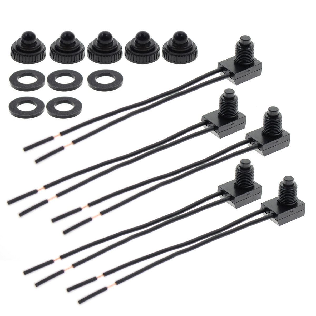 5pcs 4" Wire Leads Waterproof On-Off Push-Button Switch for Motorcycle Car 12V