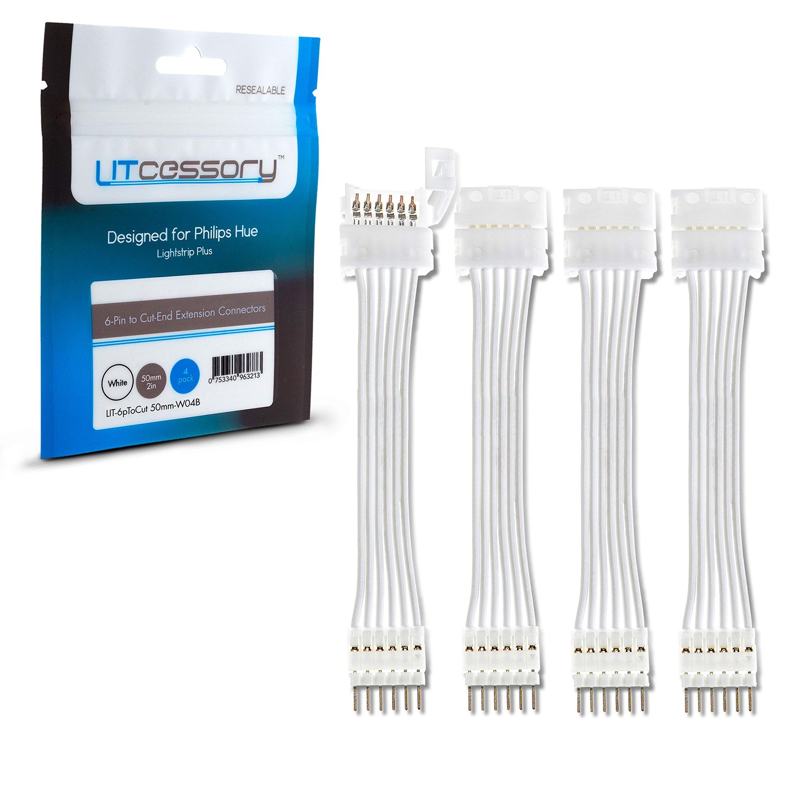 Litcessory 6-Pin To Cut-End Extension Connector For Philips Hue/Wiz Lightstrip