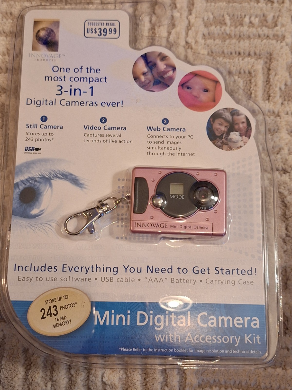 Vintage 2006 Innovage Mini Digital Camera Kit Blue Sealed USB 16MB Keychain
