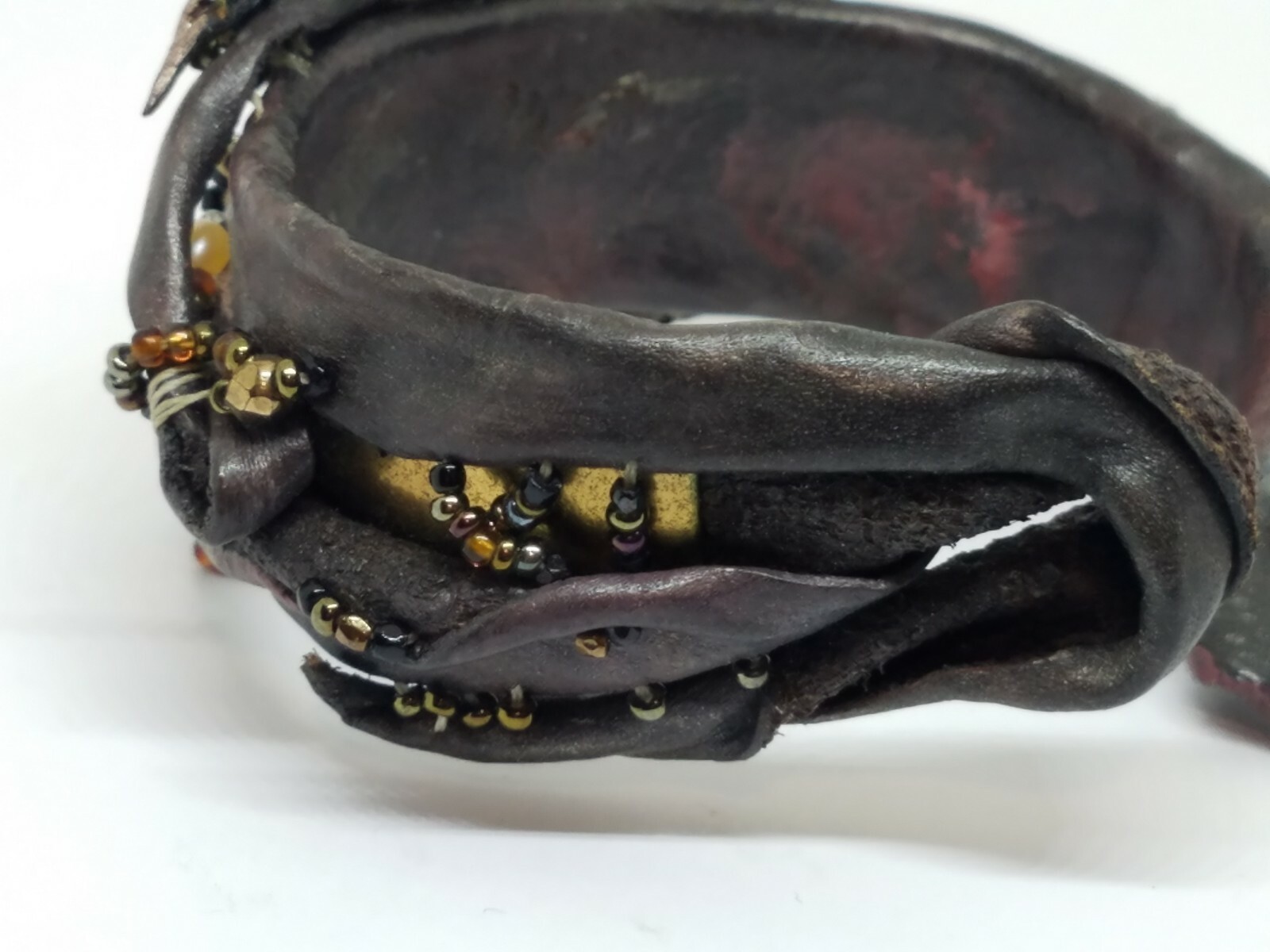 Artisan Modernist Leather Cuff Bracelet Signed