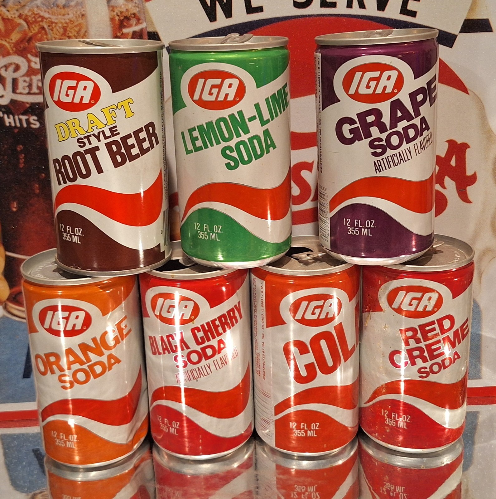🍺 Lot IGA Cola Soda Pop Can Advertising Prop Empty 70's 80's