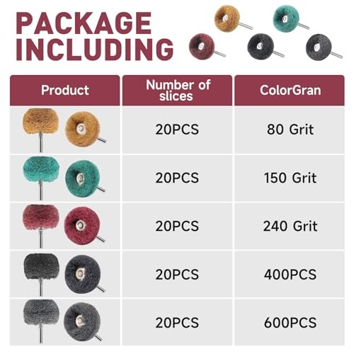 50 PCS Abrasive Buffing Wheels Set for Rotary Tool, 1 Inch