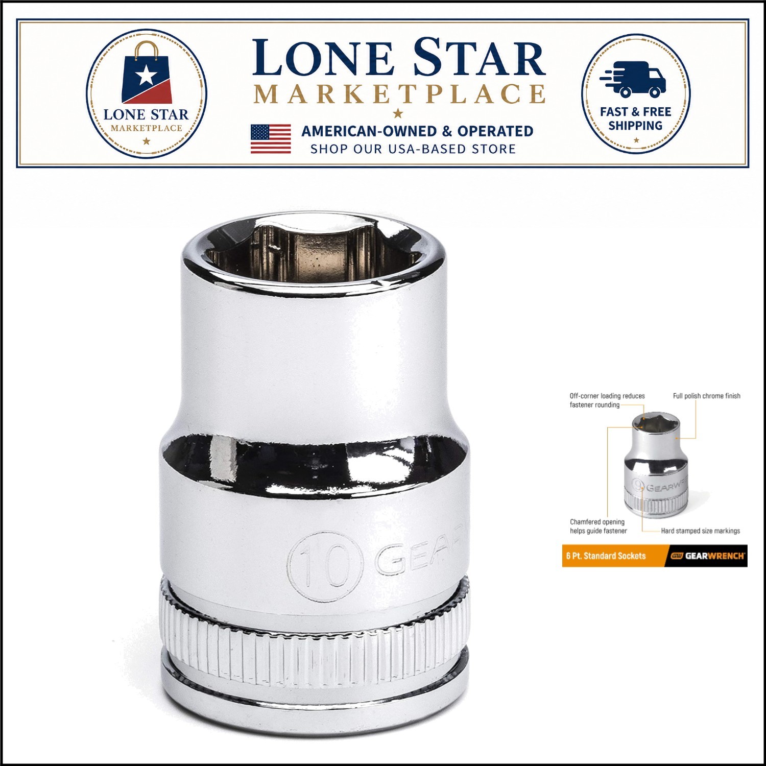 Compact 3/8" Drive Standard Socket 10mm - Sturdy Alloy Steel with Chamfered Edge