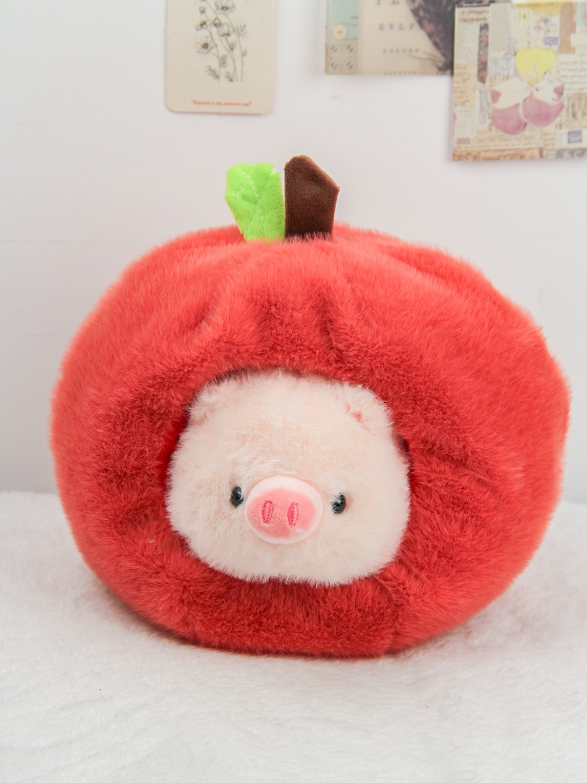 2 In 1 Apple Pig Plush Toy 8.66in Detachable Cute Pink Pig Stuffed Animal Soft