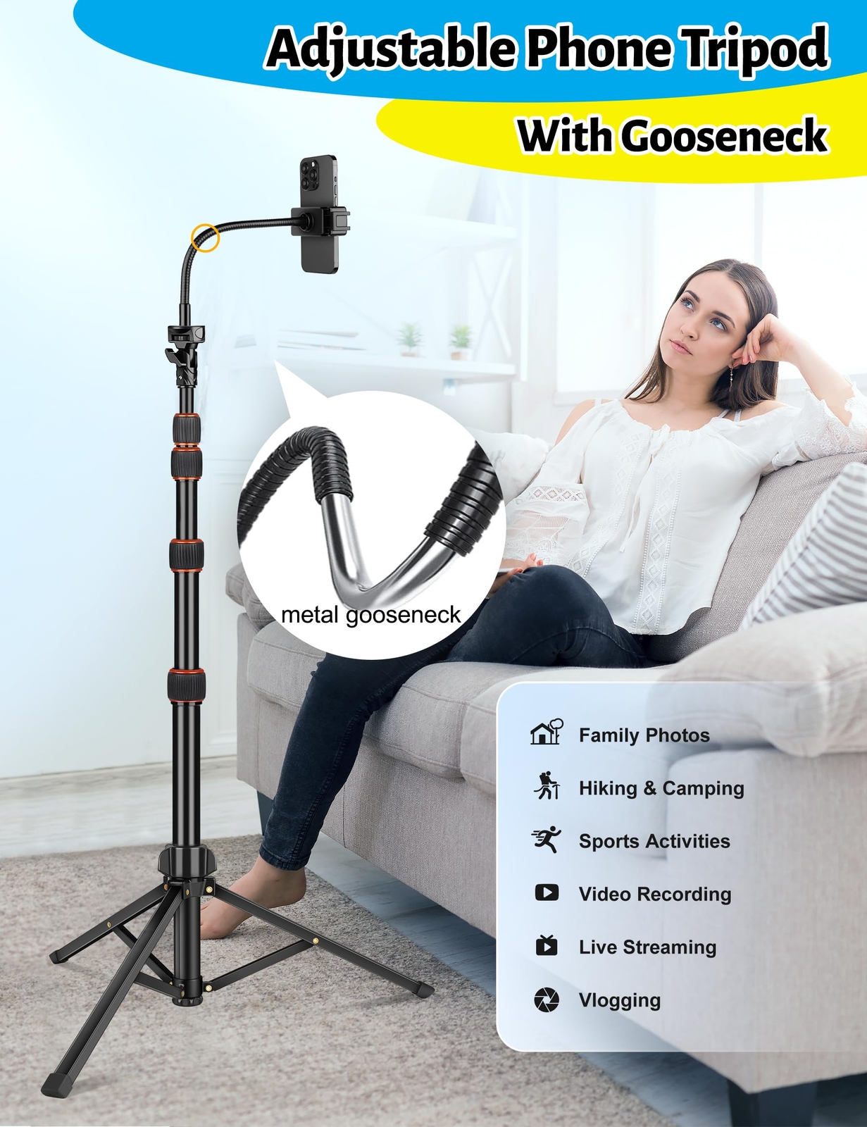 Cell Phone Tripod Stand for Travel Video Recording Vlog with Remote Control