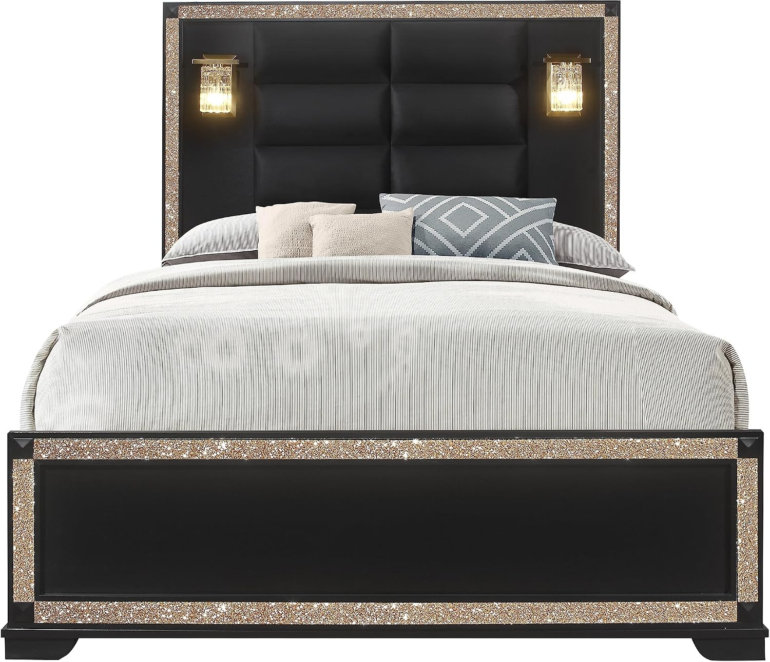 Blake Black-Gold Queen Bed W/Lamps