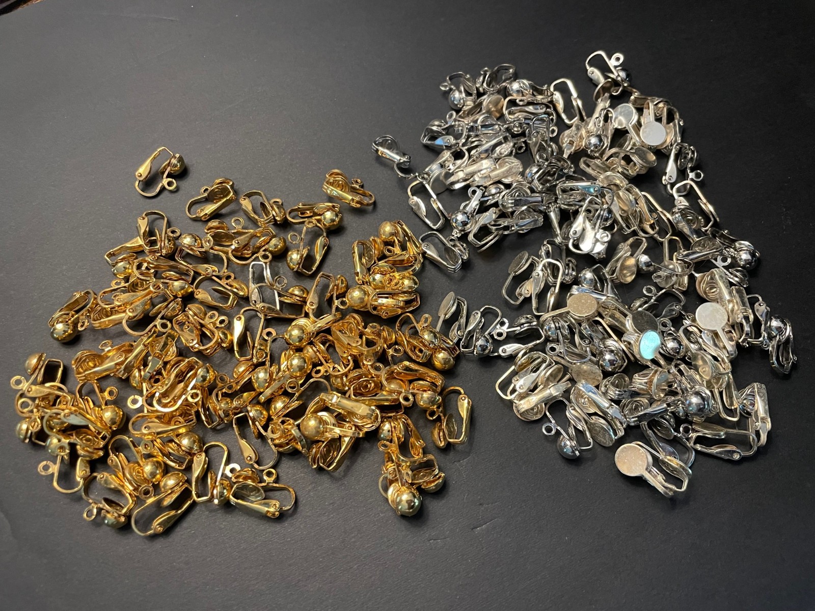 Lot Clip On Earring Findings Flat Pad Half Bead Ring Unmarked Estate Silver Tone