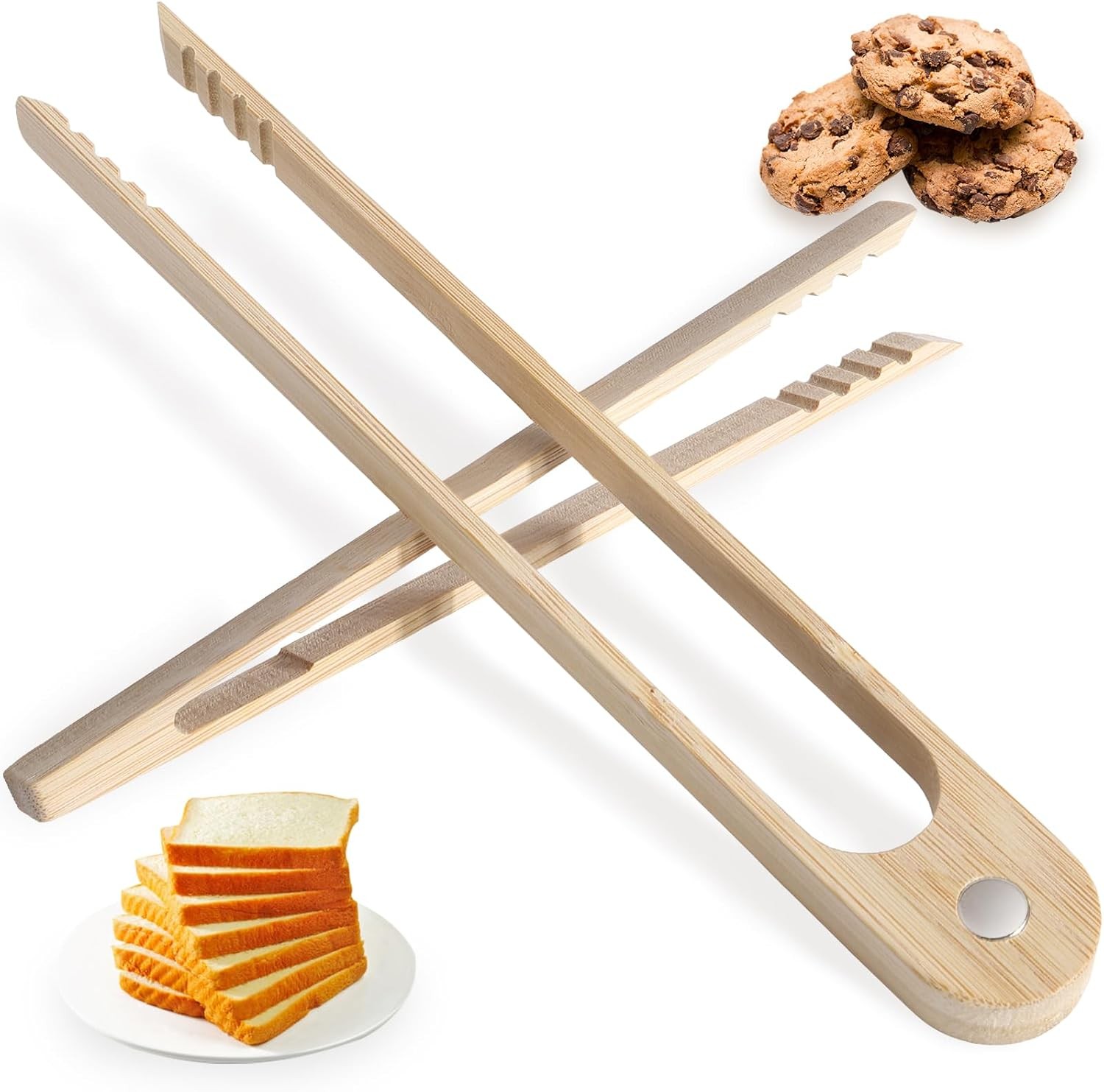 Bamboo Toaster Tongs & Toast Tongs for Cooking - 8.6" Magnetic + 7.1" Mini Anti-