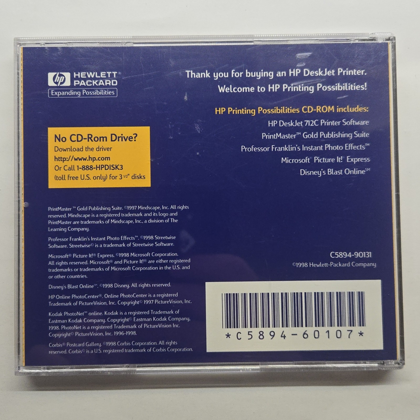 HP Deskjet 712C Printer Drivers CD-Rom Sotware Hewlett Packard V 10.3