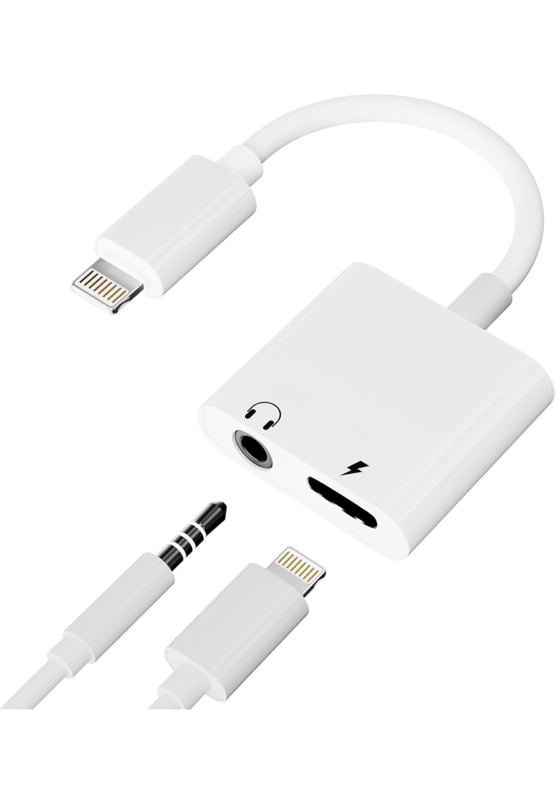 2 IN 1 Headphone Adapter Jack 8 Pin Data to 3.5mm AUX Cord Splitter, iPhone iPad