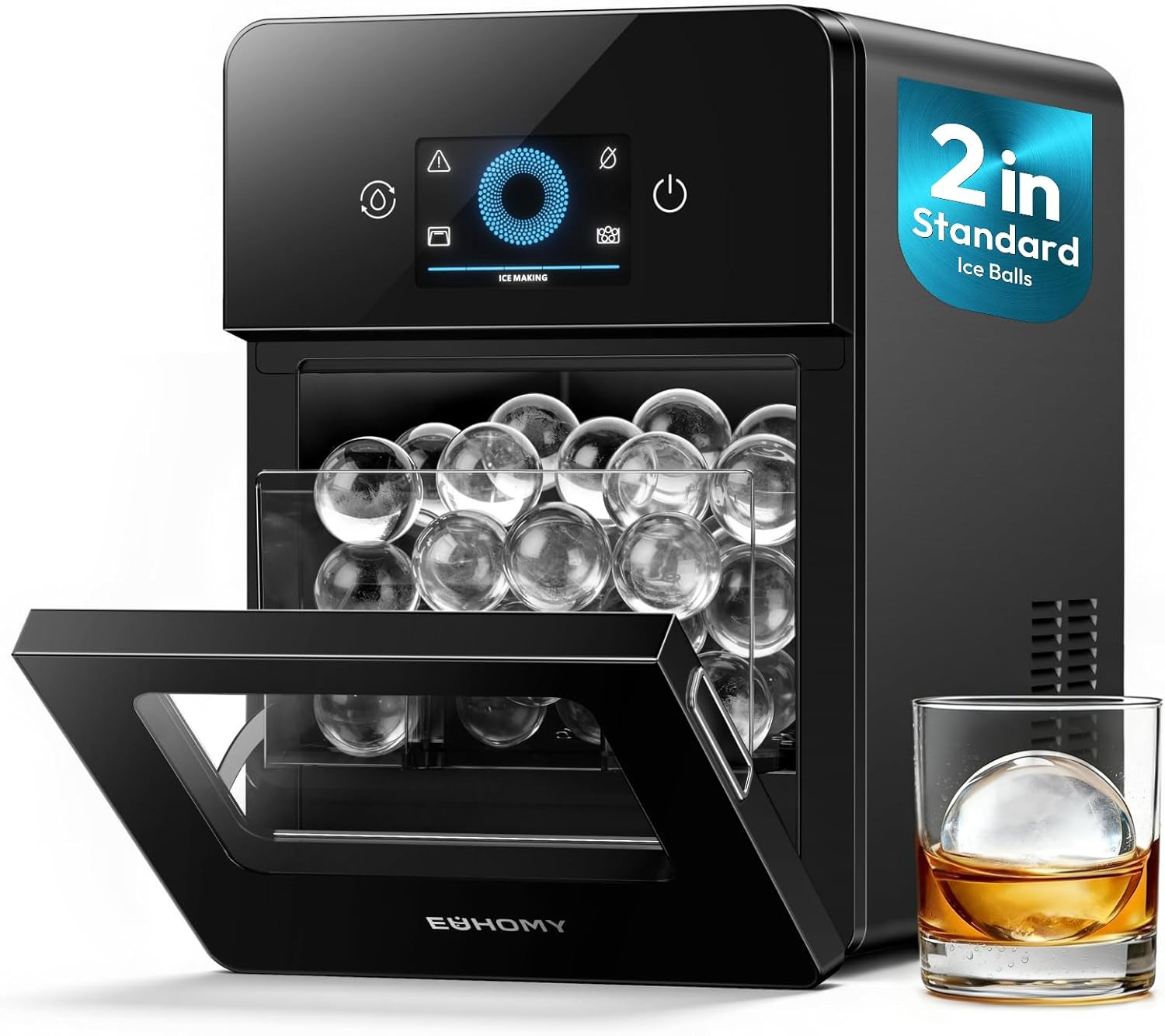 2" Ice Ball Maker Countertop, 4Pcs Ready in 40Mins, 144Pcs/Day, Self-Cleaning Sp